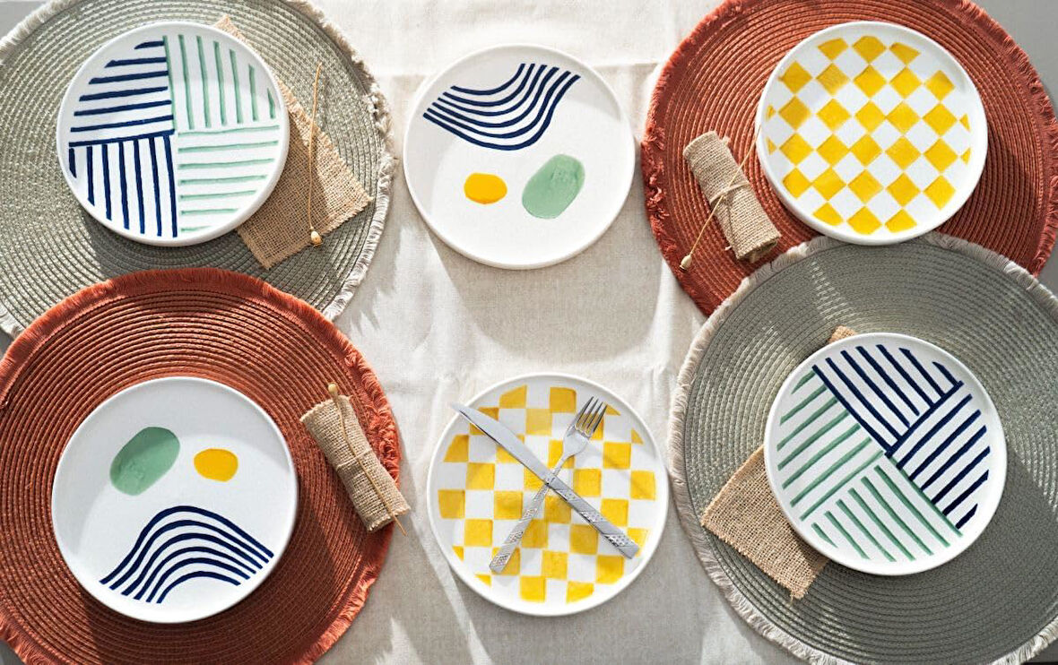 Seramik Hand Made 6'li Özel Tasarım Satckable Pasta Tabağı Seti