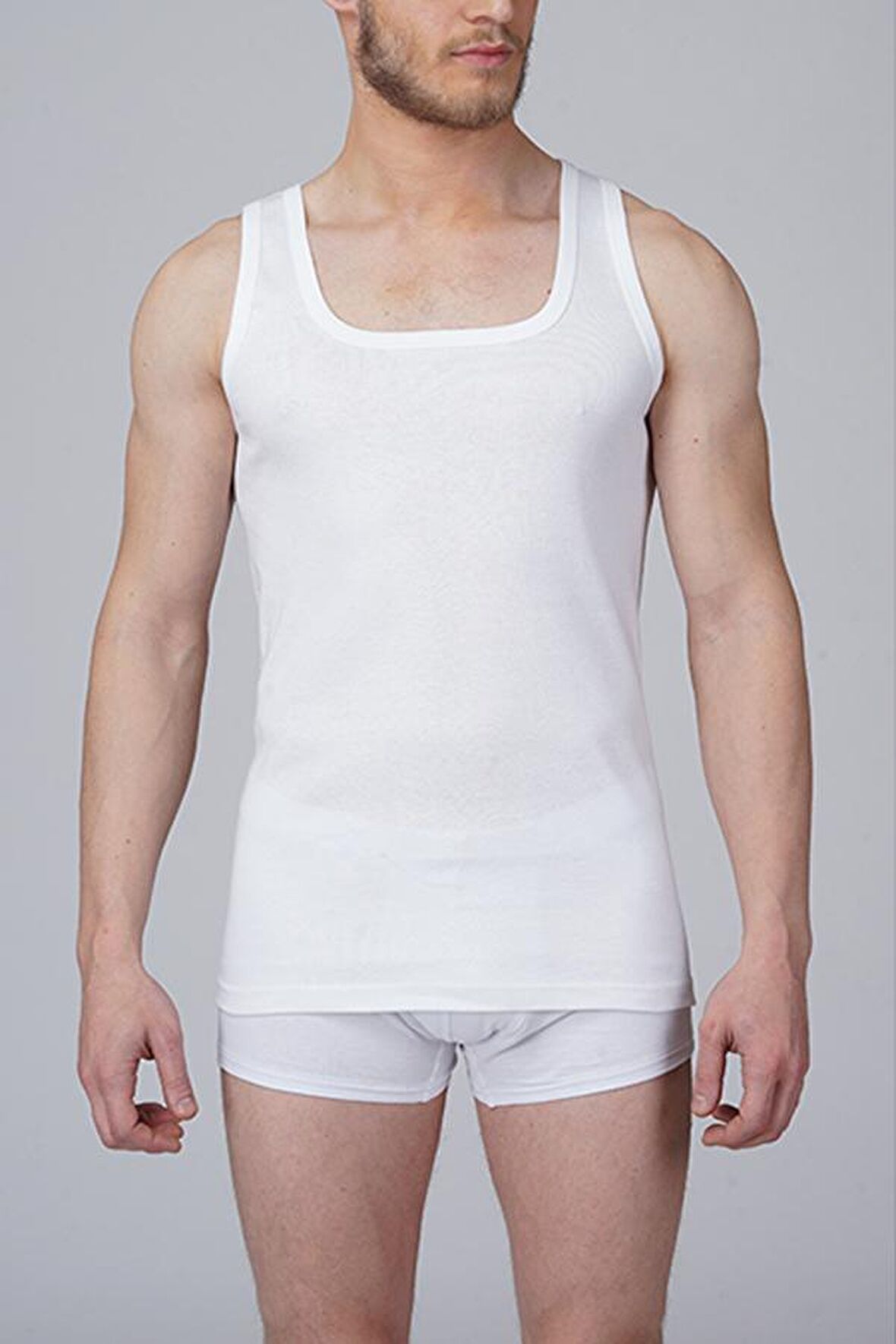 Çift Kaplan 775 %100 Pamuk Ribana Erkek Atlet Beyaz-45-S