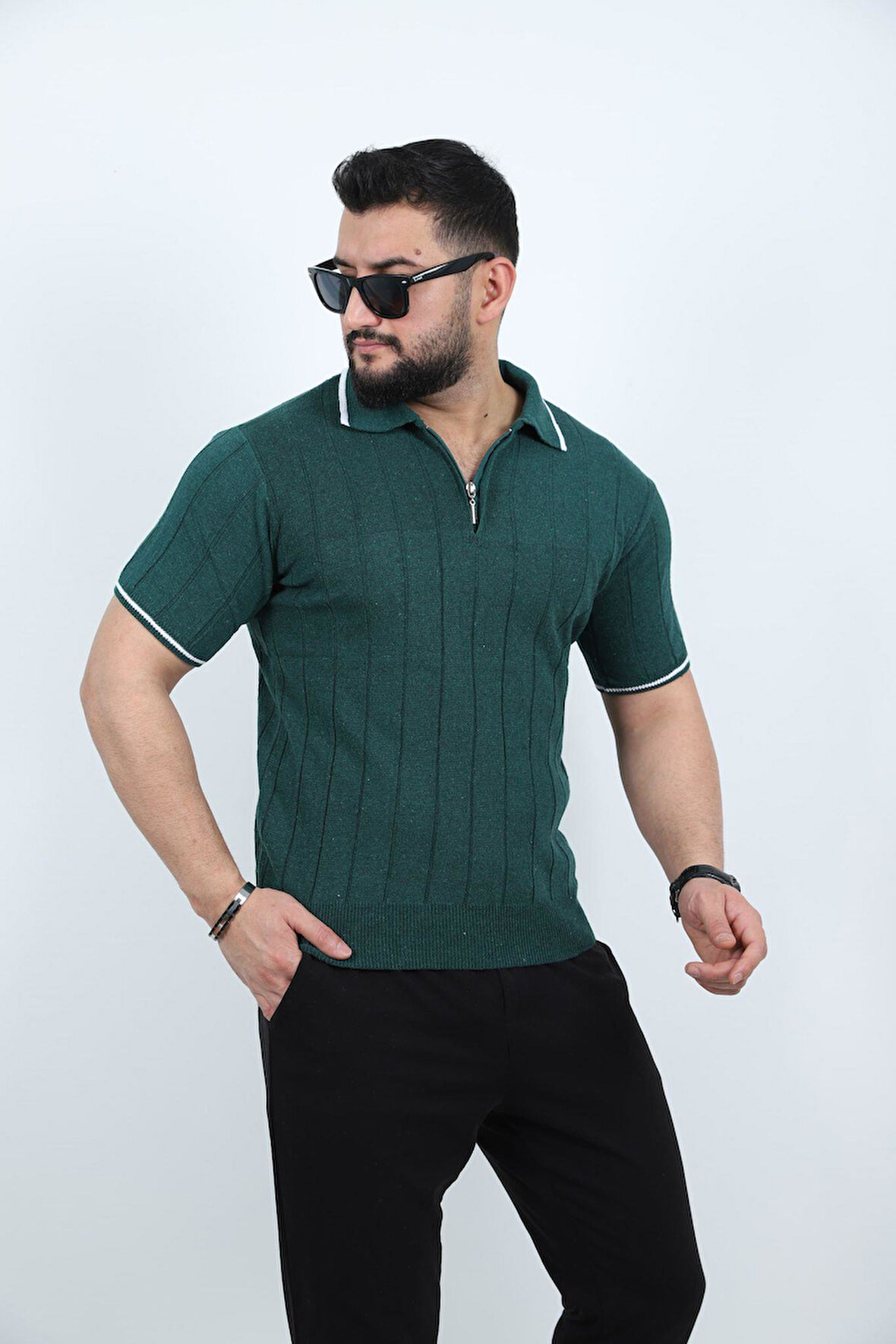 Polo Yaka Kısa Kol Erkek Örme Triko Tişört