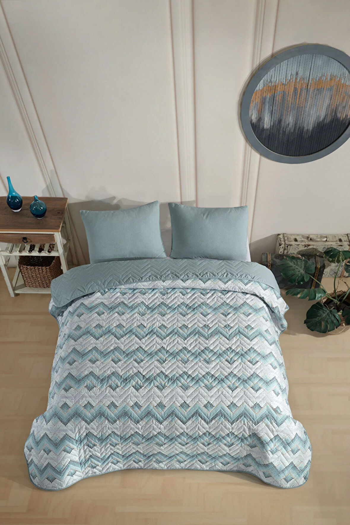 Çift Kişilik Desenli Kapitone Çift Taraflı Renkli Pike Yatak Örtüsü Takımı 200x230 cm (Çarşafsız)