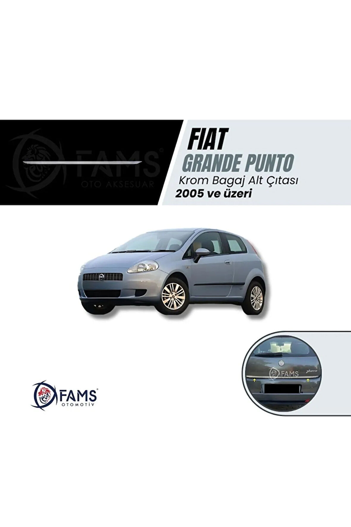 Fiat Grande Punto Krom Bagaj Alt Çıtası 2005 Üzeri Paslanmaz Çelik