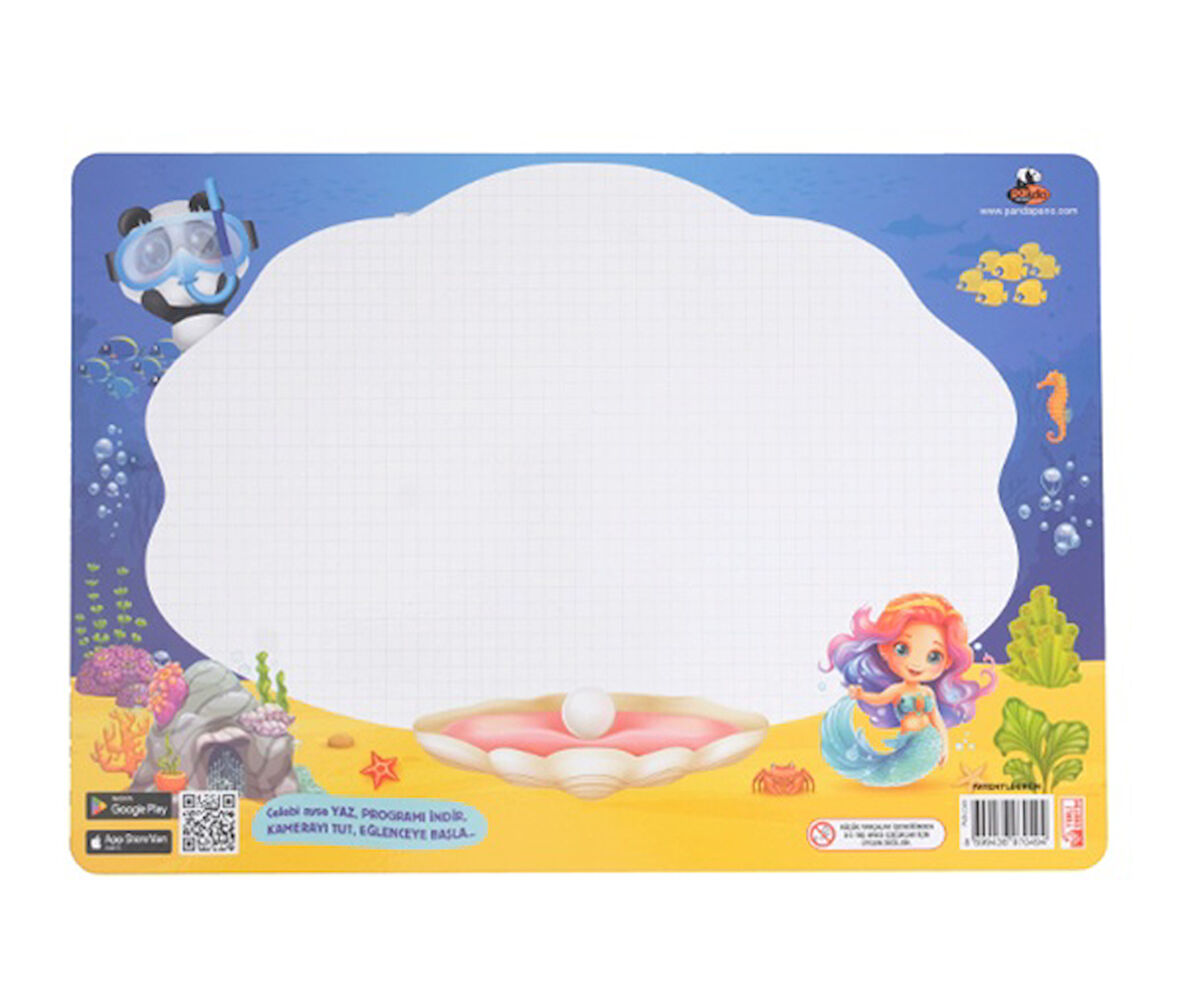 Panda Animasyonlu Deniz Kızı Yazı Tahtası Ahşap 23X33