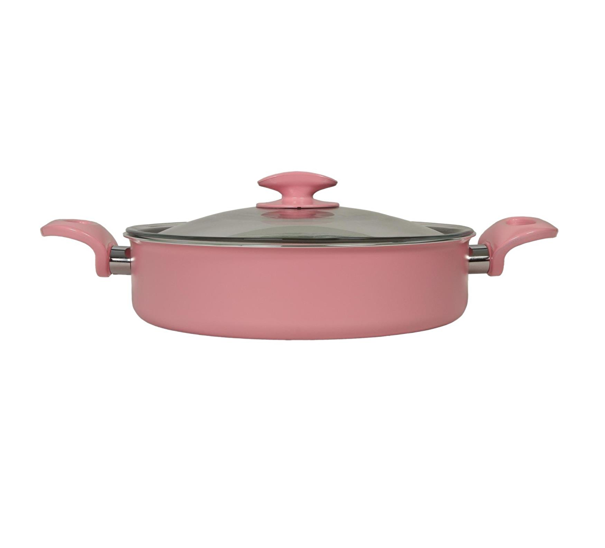 Mehtap rosa teflon basık pilavlık karnıyarık tencere 26 cm.pembe