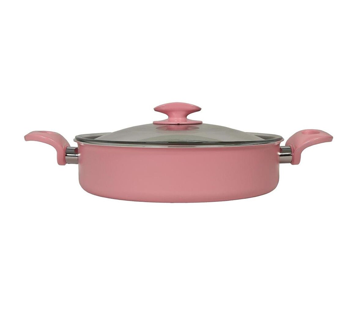 Mehtap rosa teflon basık pilavlık karnıyarık tencere 28 cm.pembe