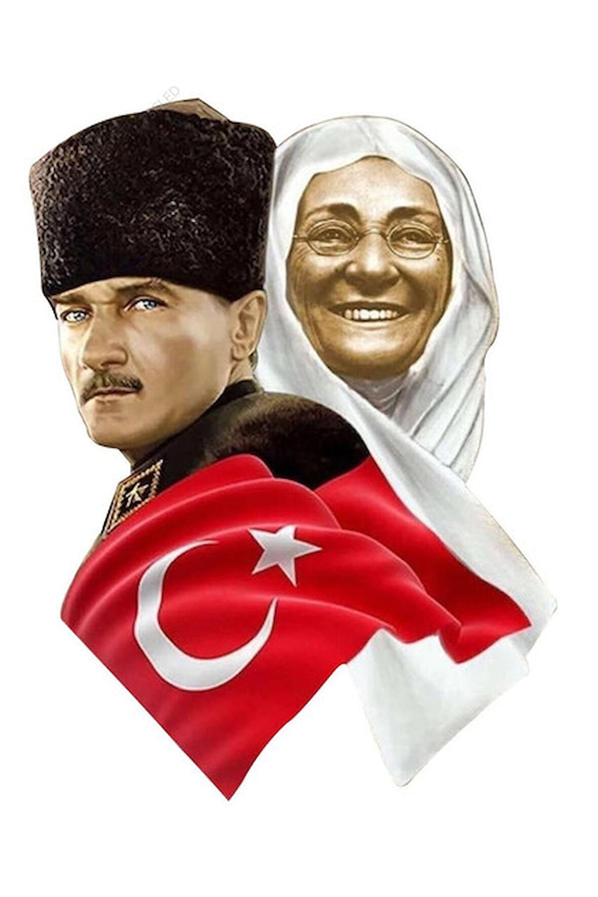 Atatürk Türk Bayrağı ve Zübeyde Hanım Sticker  15CM