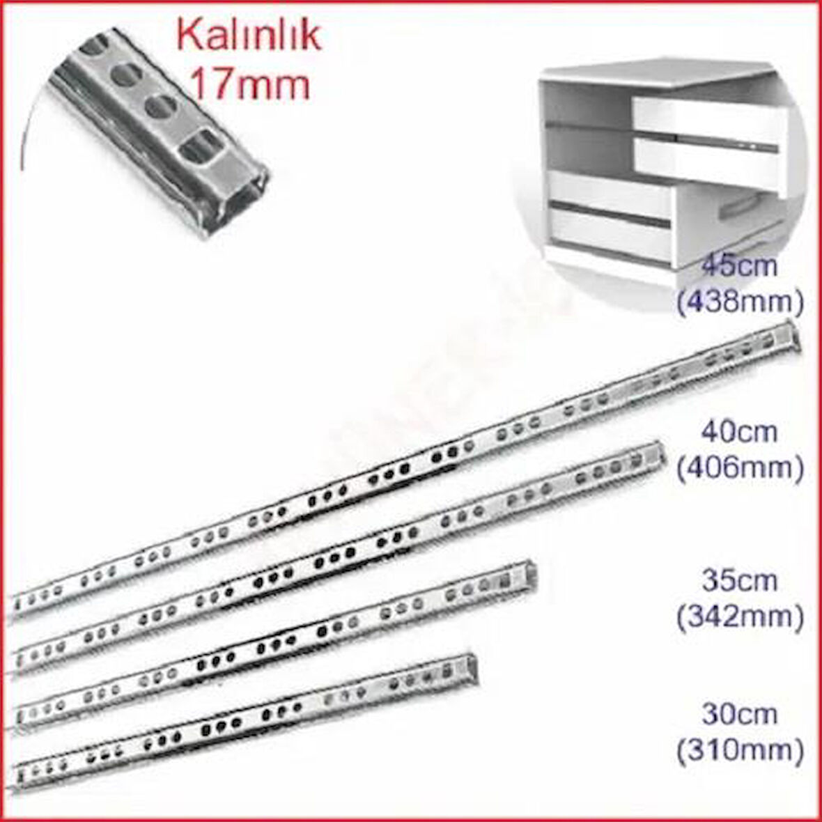 Bilyeli Çekmece Rayı 17mm 438mm