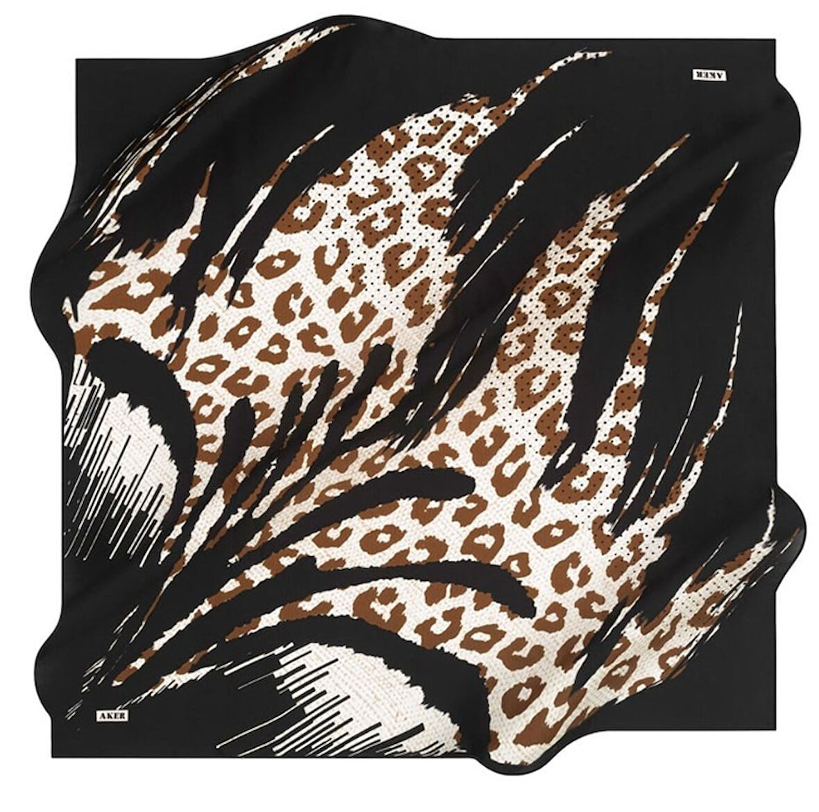 Aker Sura Saf İpek Eşarp 8374701 - 313 Siyah Kahverengi Leoapar Desen