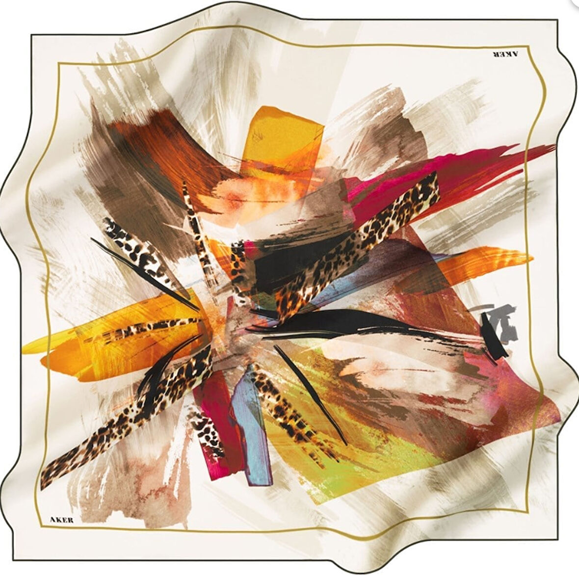 Aker Tivil Saf İpek Eşarp 8286713 - 951 Beyaz Leopar  Desen