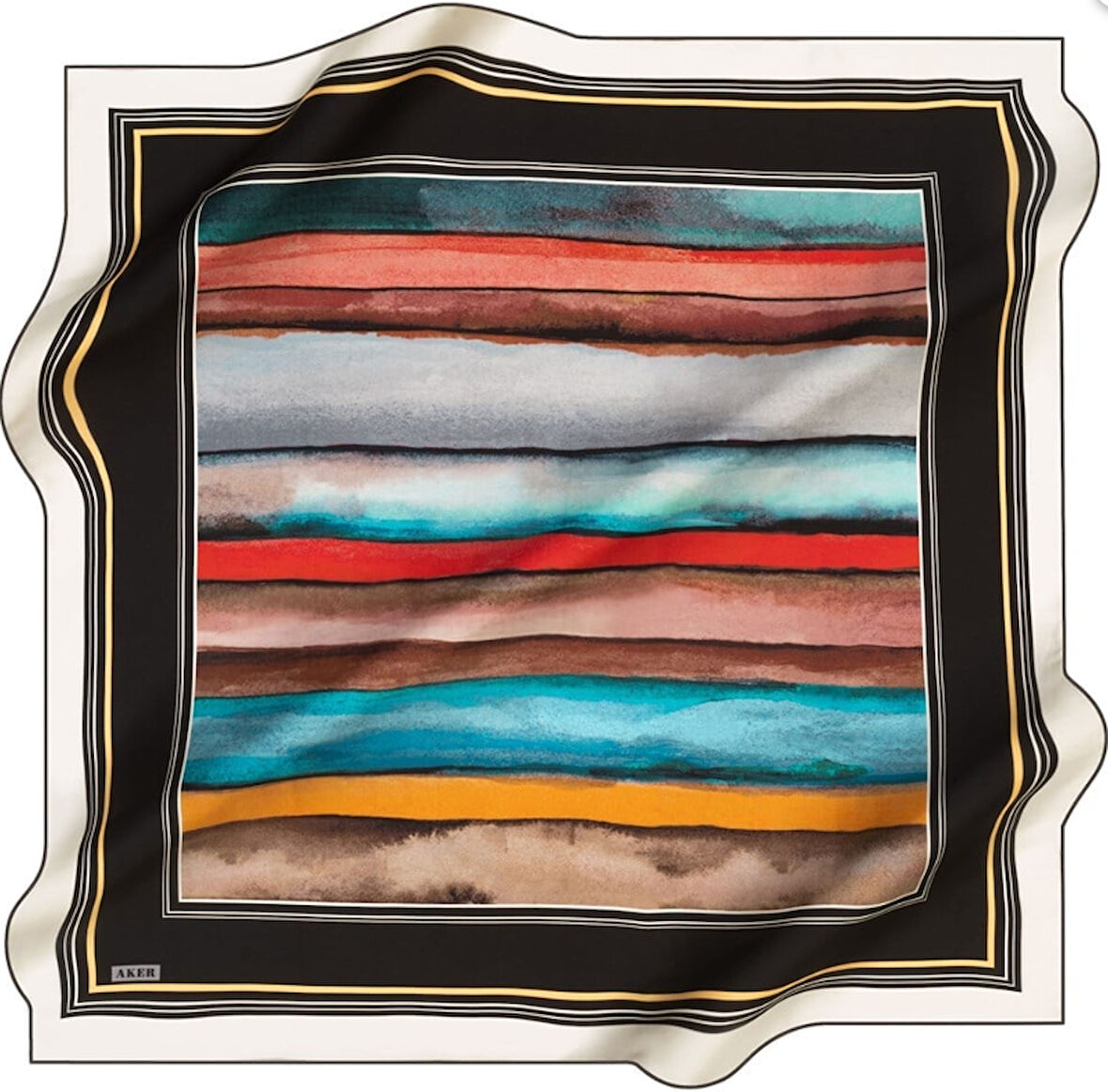 Aker Tivil Saf İpek Eşarp 8231713 - 911 Siyah Geometrik Desen