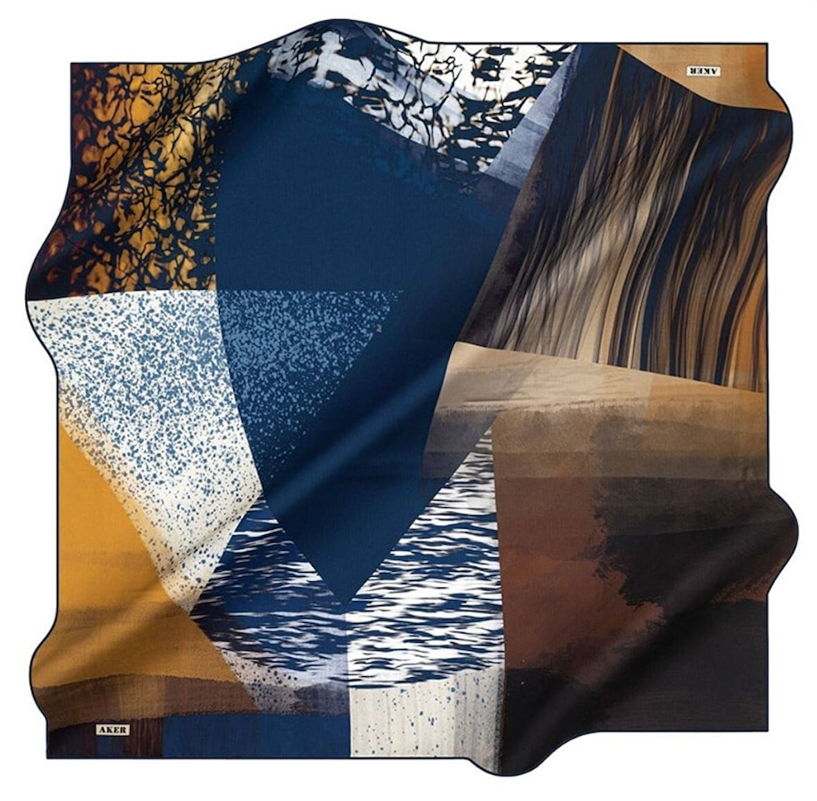 Aker Sura Saf İpek Eşarp 8353701 - 321 Lacivert Kırçıllı Desen