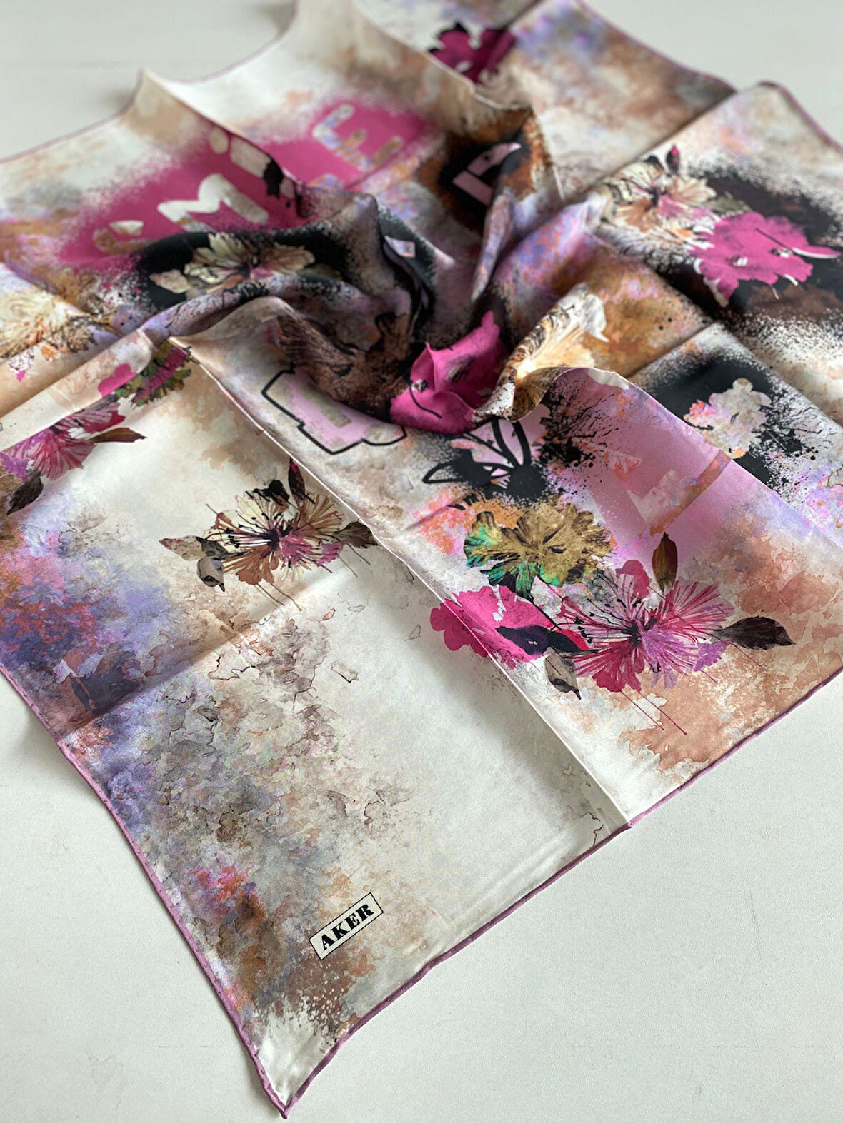 Aker Sura Saf İpek Eşarp 8077701 - 391 Pudra Armürlü Desen