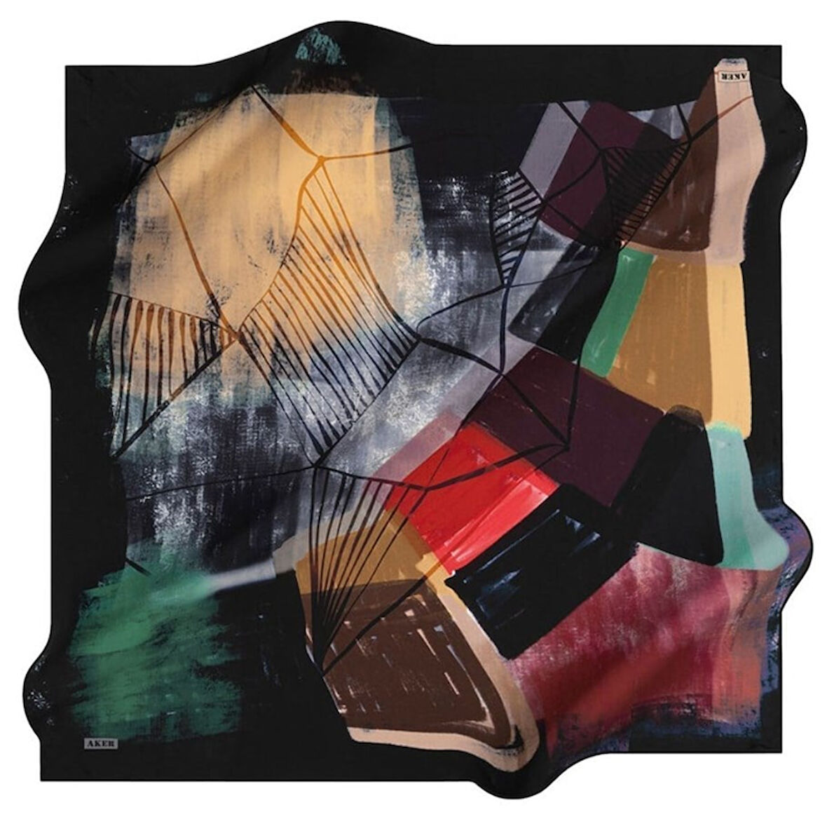 Aker Sura Saf İpek Eşarp 8357757 - 312 Siyah Sulu Boya Desen