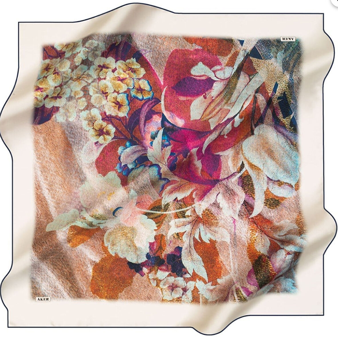 Aker Tivil Saf İpek Eşarp 8285713 - 923 Krem Armürlü Desen