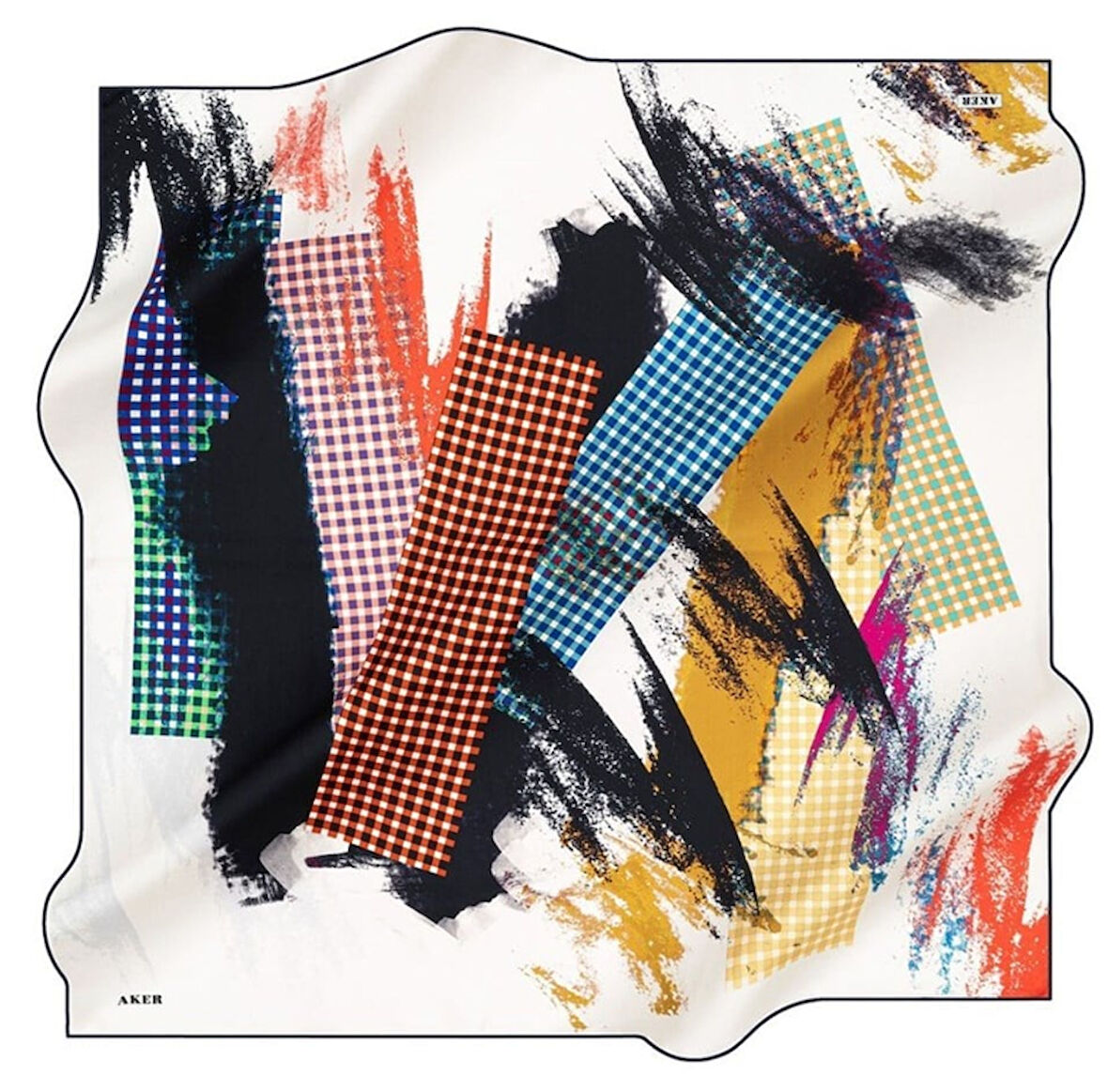 Aker Sura Saf İpek Eşarp 8355701 - 321 Beyaz Ekose Desen