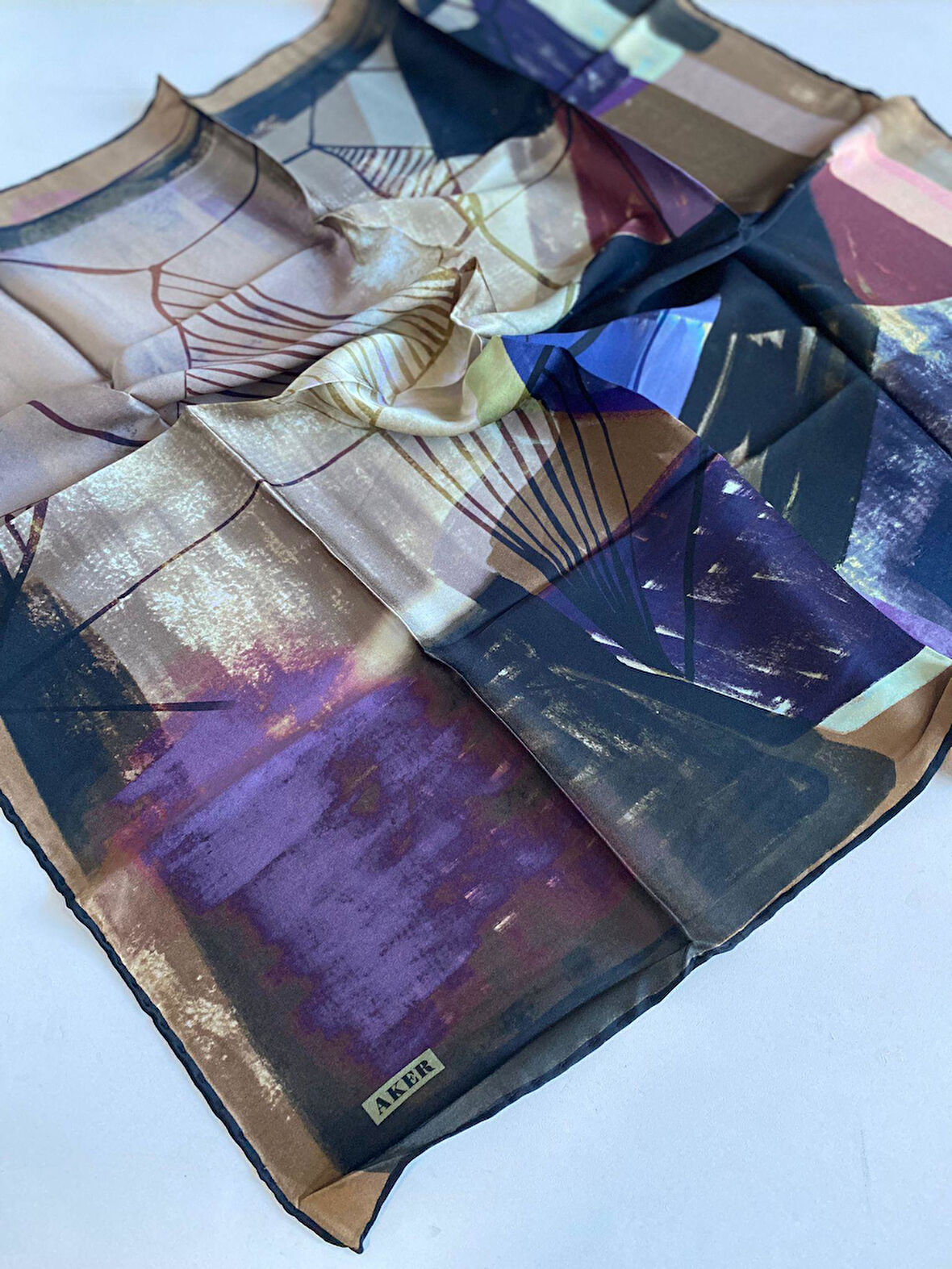 Aker Sura Saf İpek Eşarp 8357757 - 314 Mor Soyut Desen