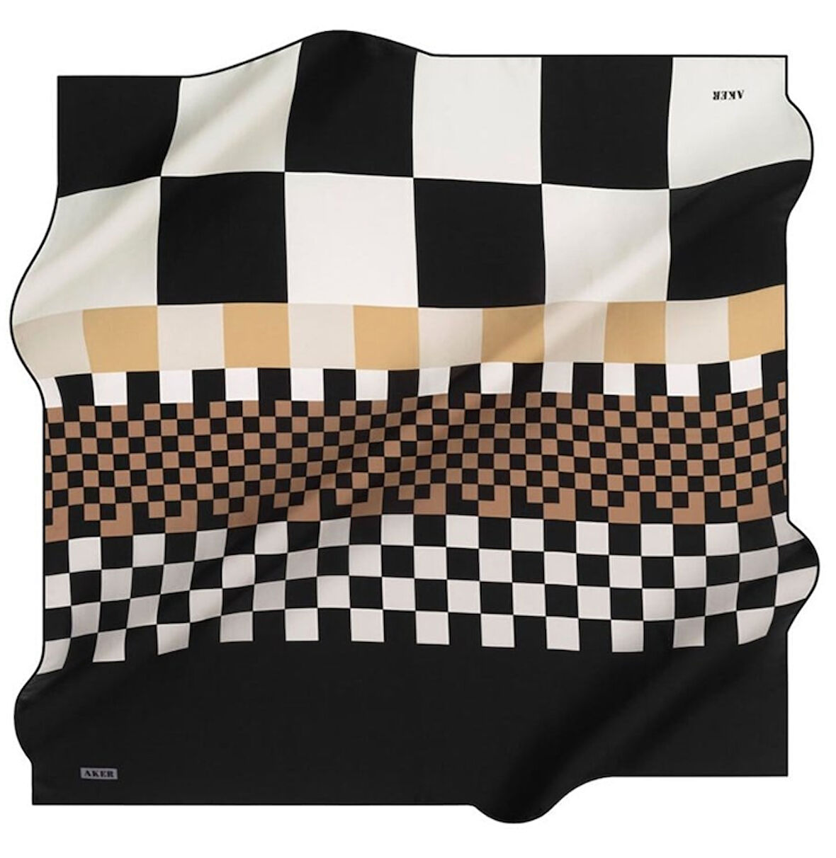 Aker Tivil Saf İpek Eşarp 8448713 - 912 Siyah Geometrik Desen