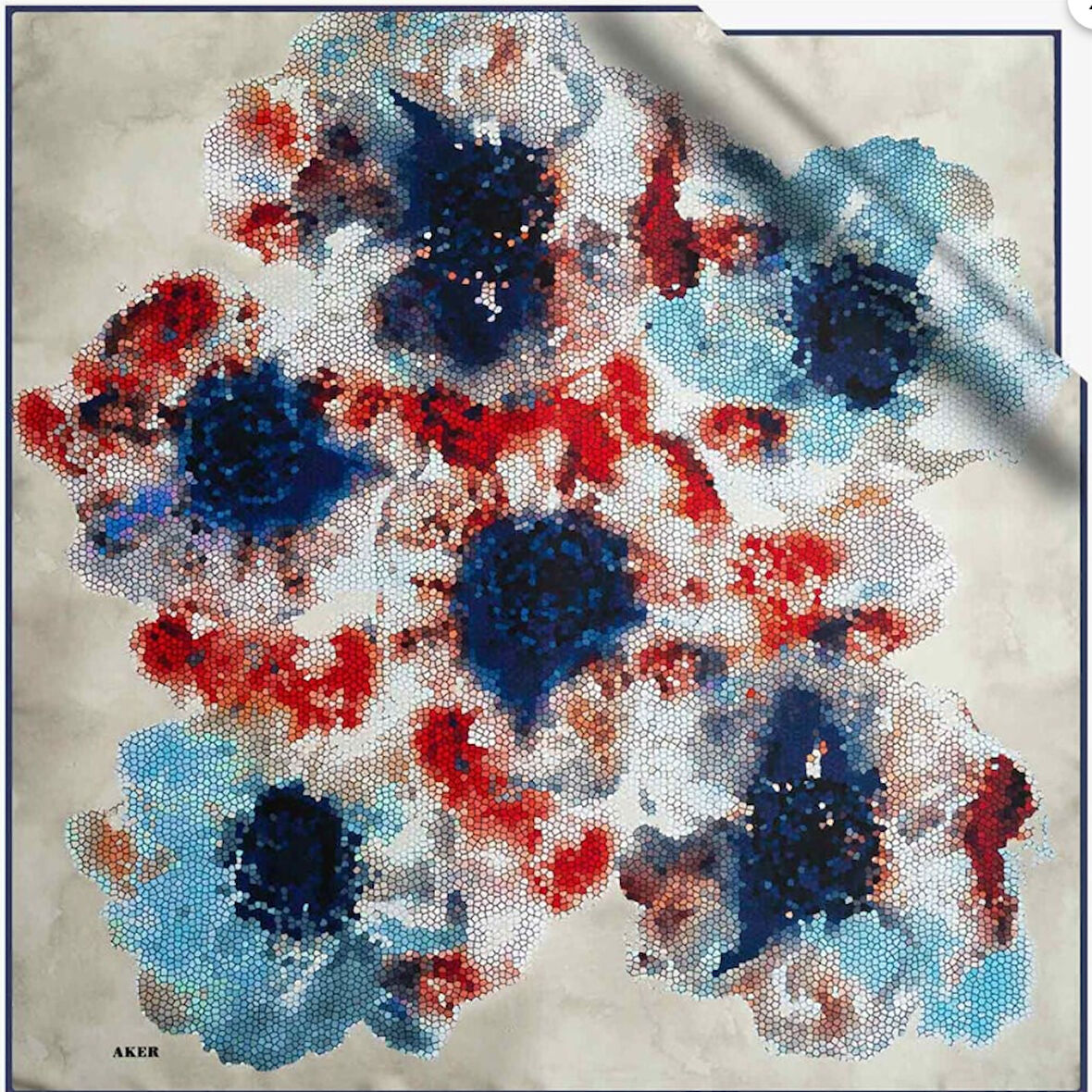 Aker Tivil Saf İpek Eşarp 7948713 - 923 Yeşil Soyut Desen