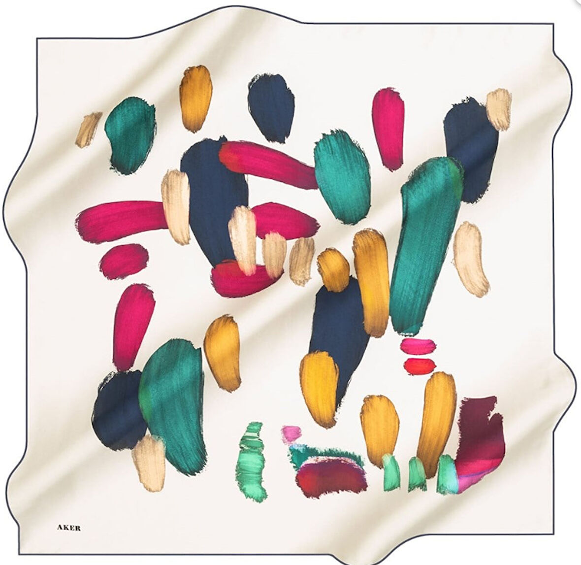 Aker Sura Saf İpek Eşarp 8156701 - 322 Krem Boya Desen