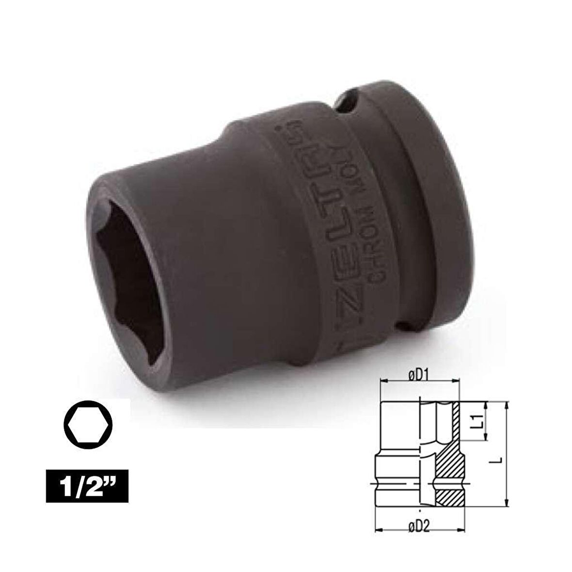 İzeltaş 1/2" 19mm Altı Köşe Havalı Lokma Anahtar (mm) KISA-1113067019