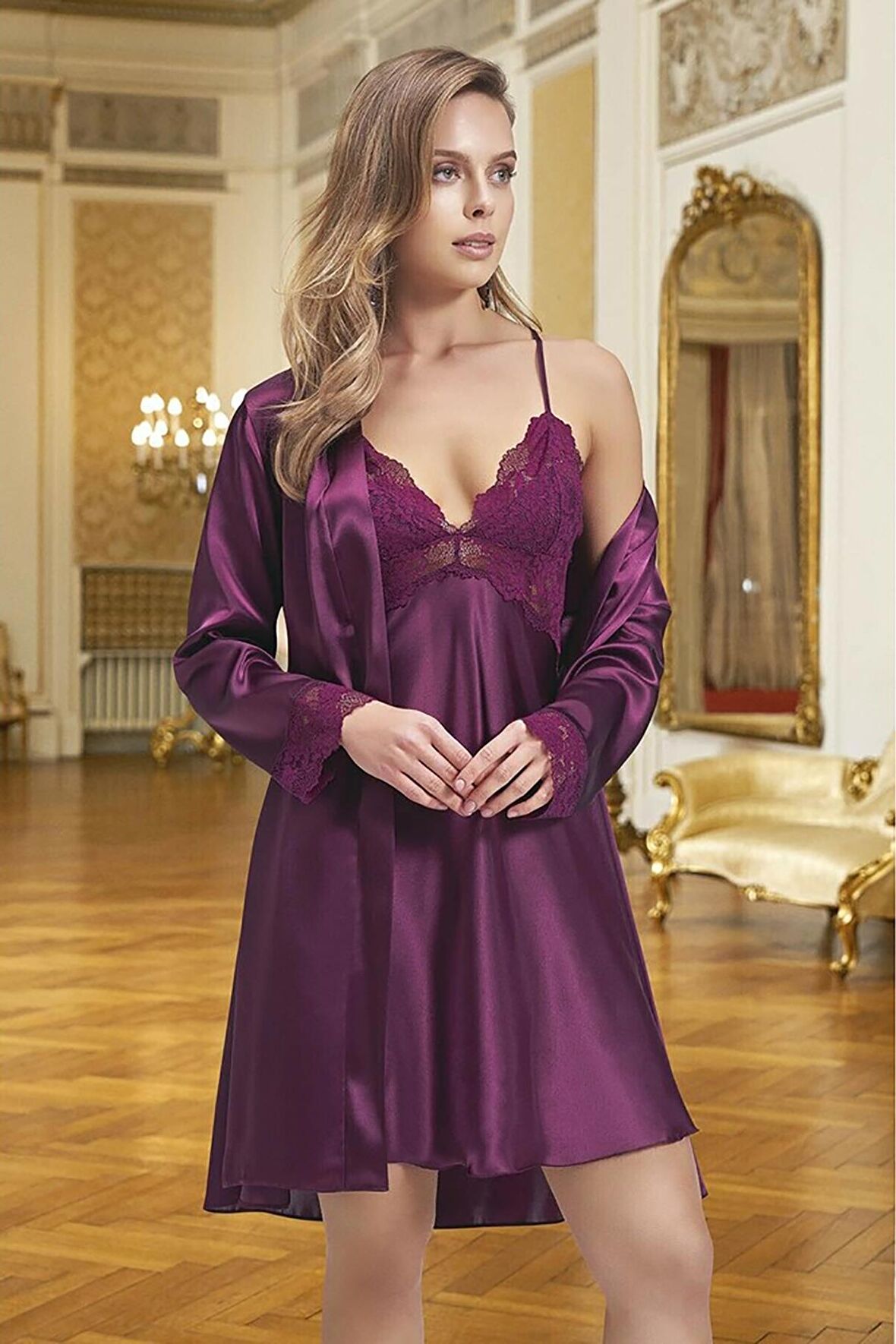 Nurteks 5324 Saten Kimono Takım