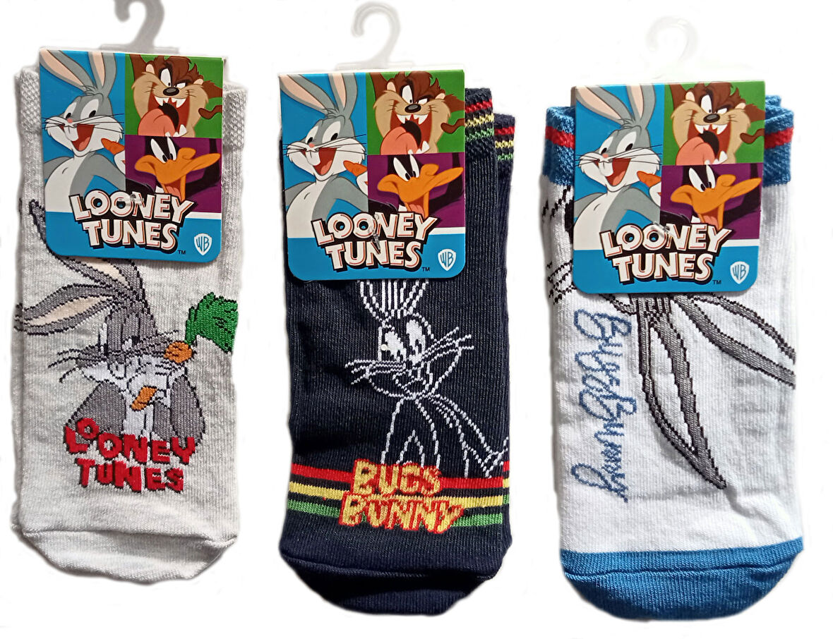 Looney Tunes 6-7 Yaş 27-30 Numara 3 Adet Lisanslı Çocuk Çorabı Havlu Çorap