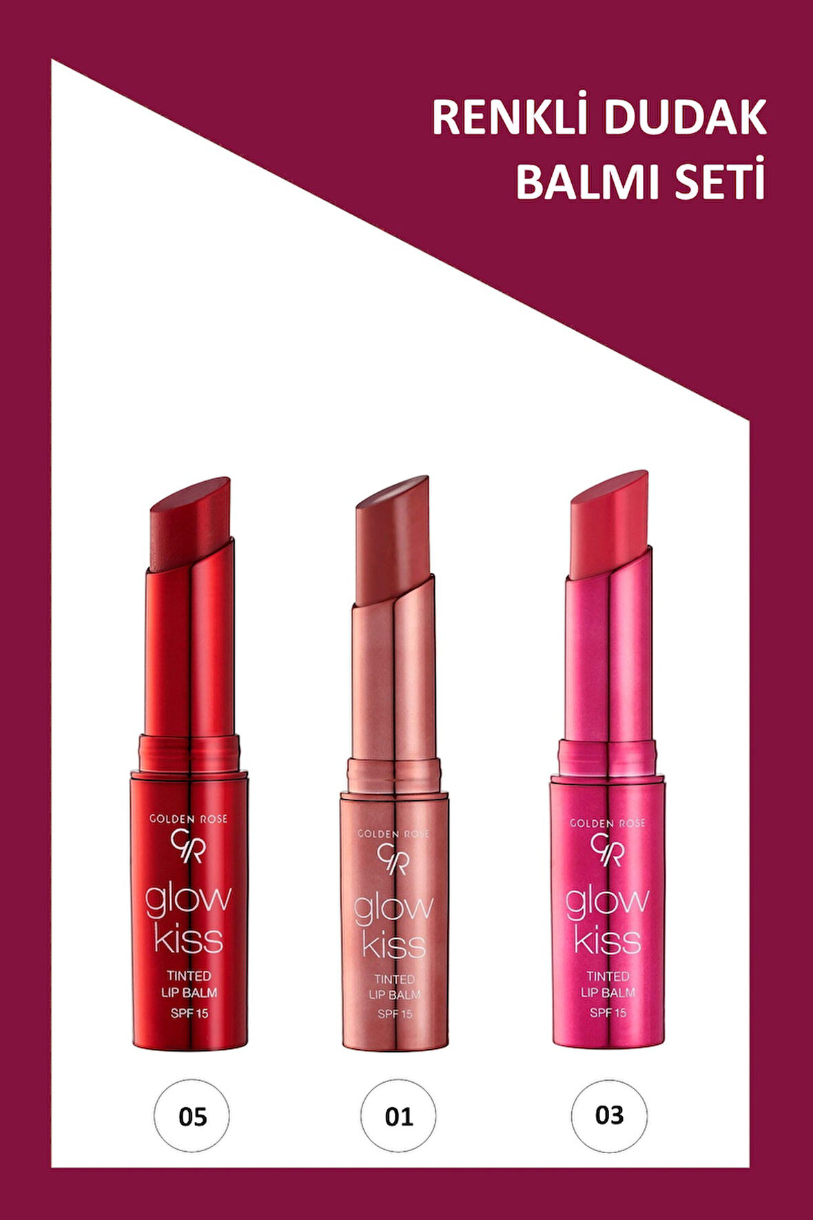 Glow Kiss No:05 - No: 01 - No: 03 Renkli Dudak Nemlendirici Seti