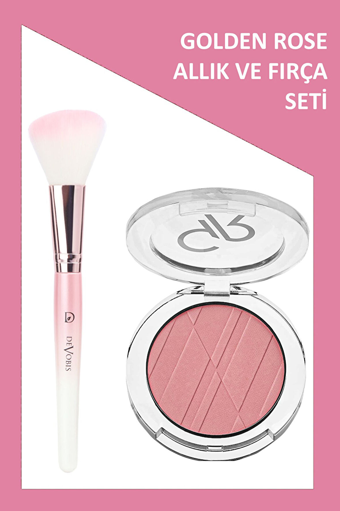 Devobis Angled Blush Brush - Açılı Allık Fırçası ve Powder Blush No:13 Allık Seti