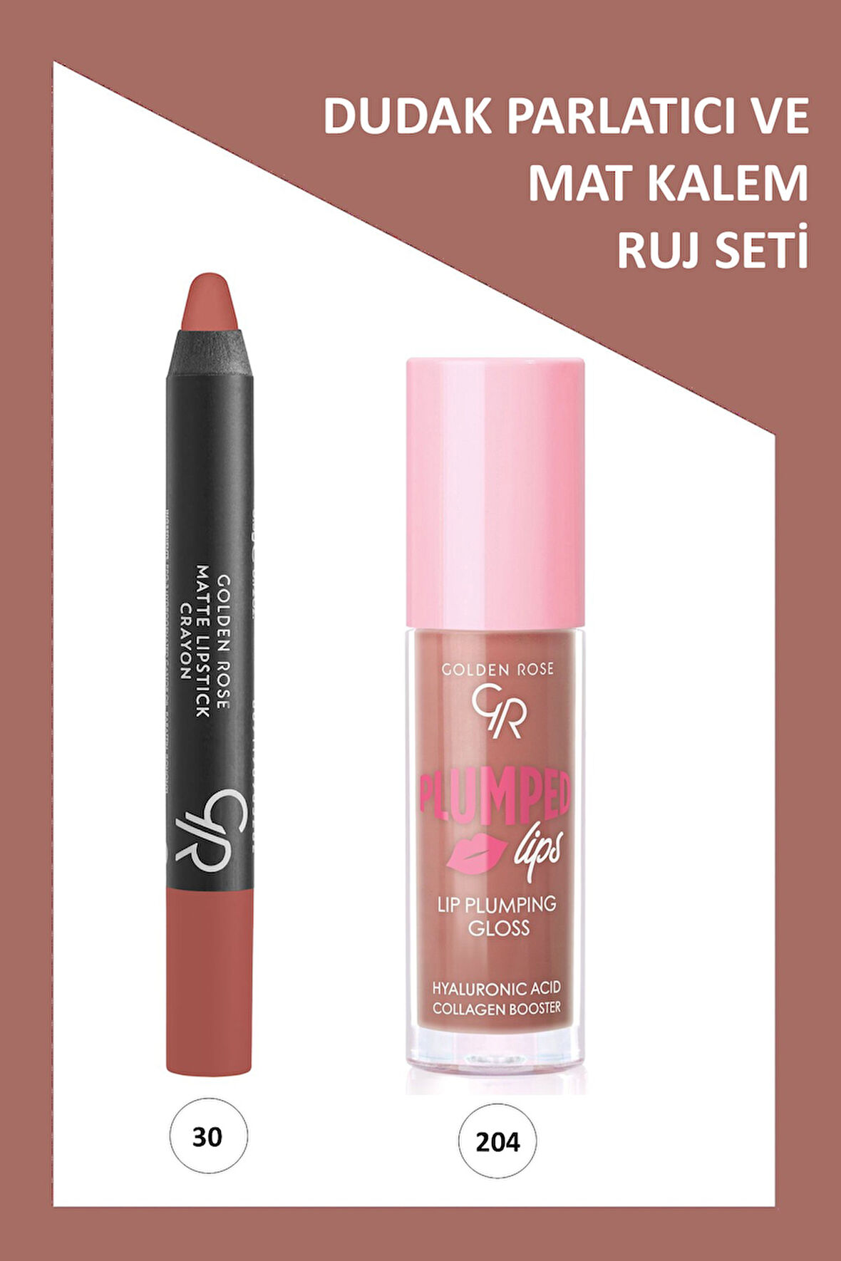 Plumped Lips Lip Plumping Gloss No: 204 ve Matte Lipstick Crayon No:30