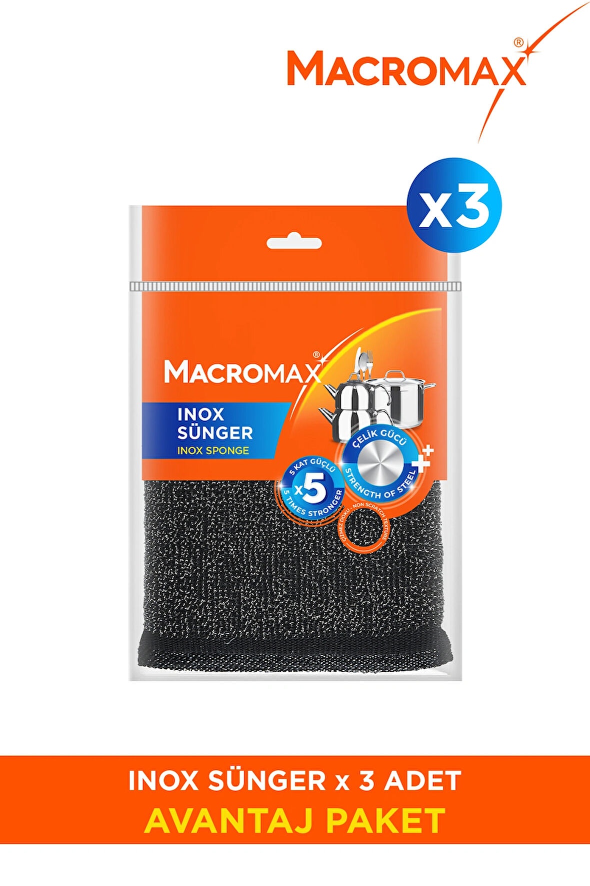 Inox Sünger Paslanmaz Çelik Temizlik Süngeri X3