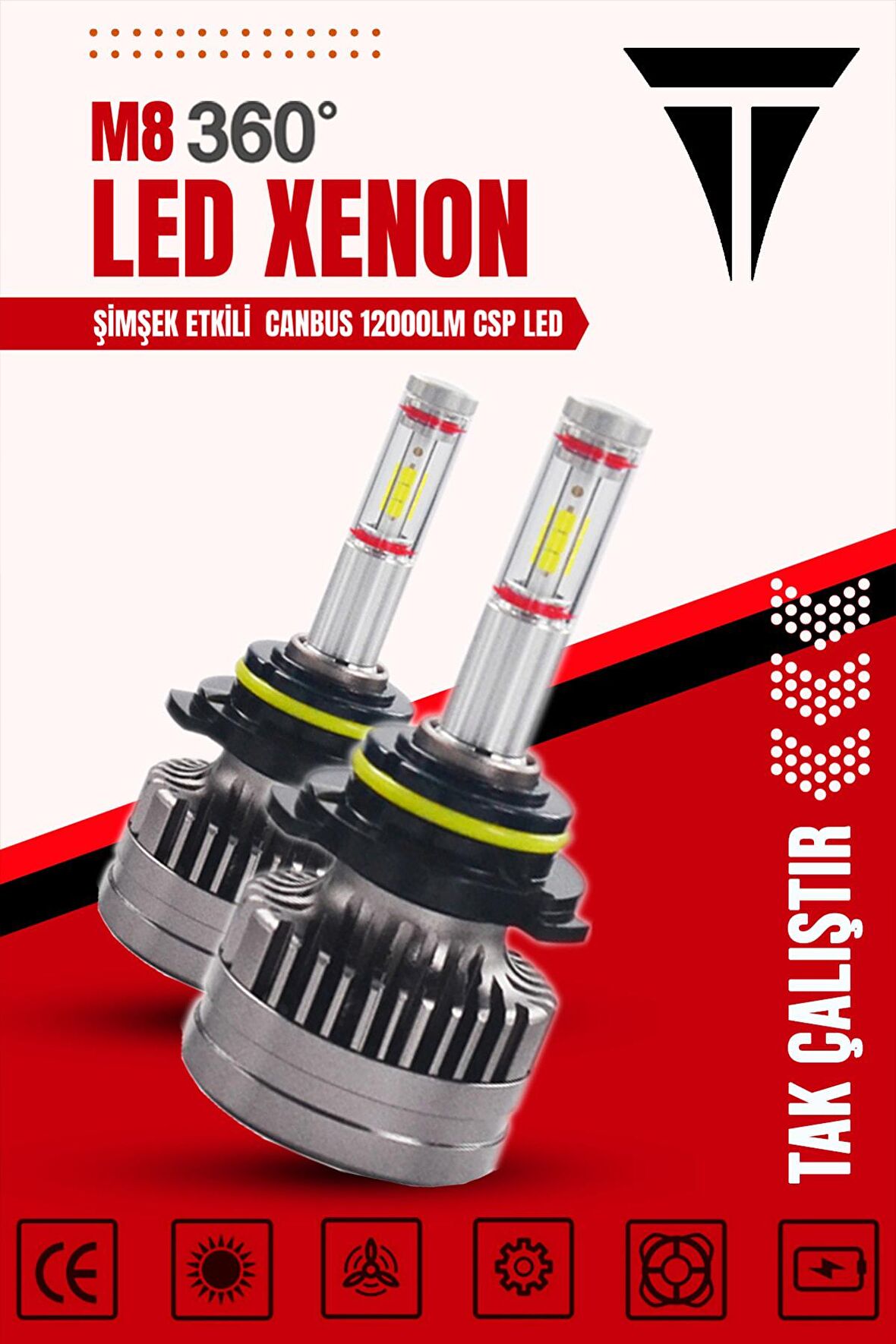 Led 360 M8 H1 Full Power Csp 360° Led Xenon Far Ampulü %100 Canbus 12000lm