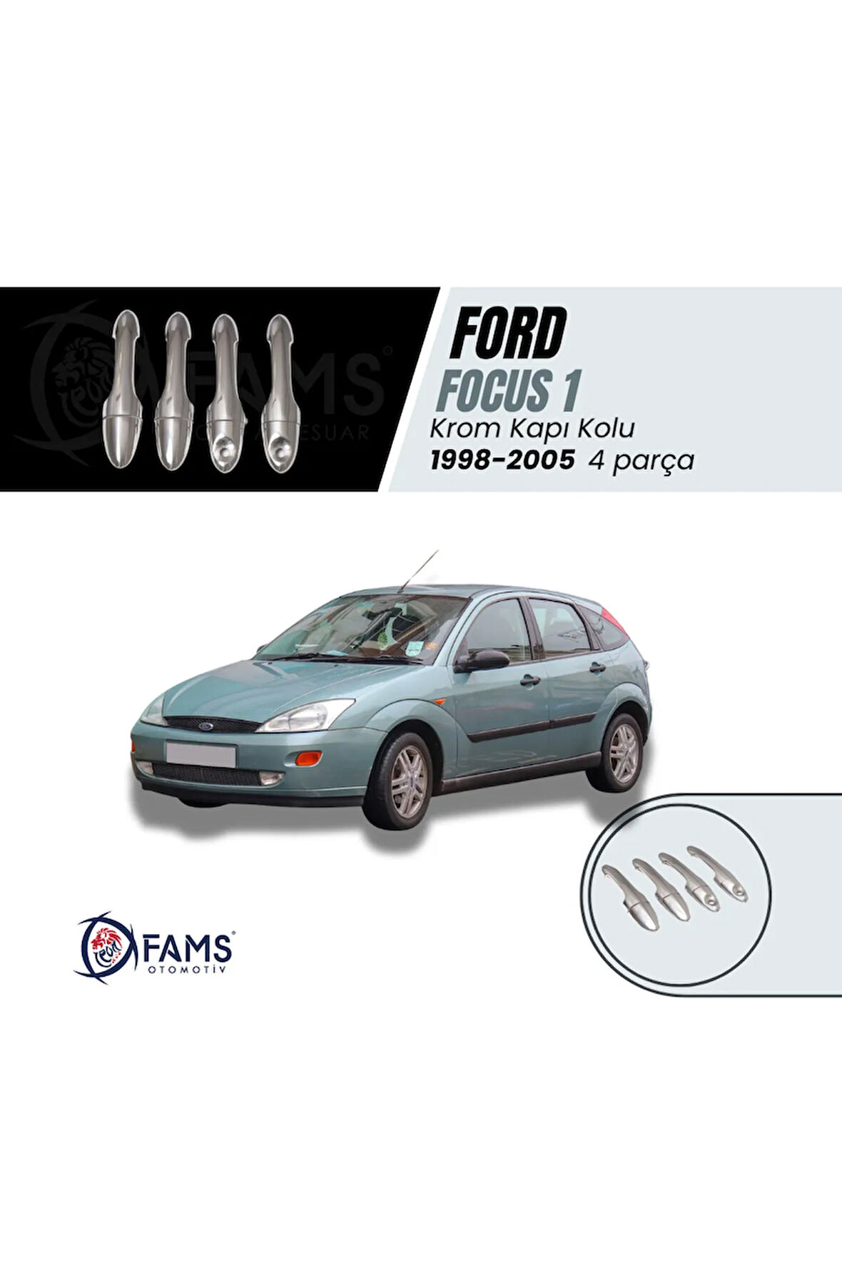 Ford Focus 1 Krom Kapı Kolu 4 Kapı 1998-2005 Paslanmaz Çelik (ÇİFT DELİK) Uyumlu