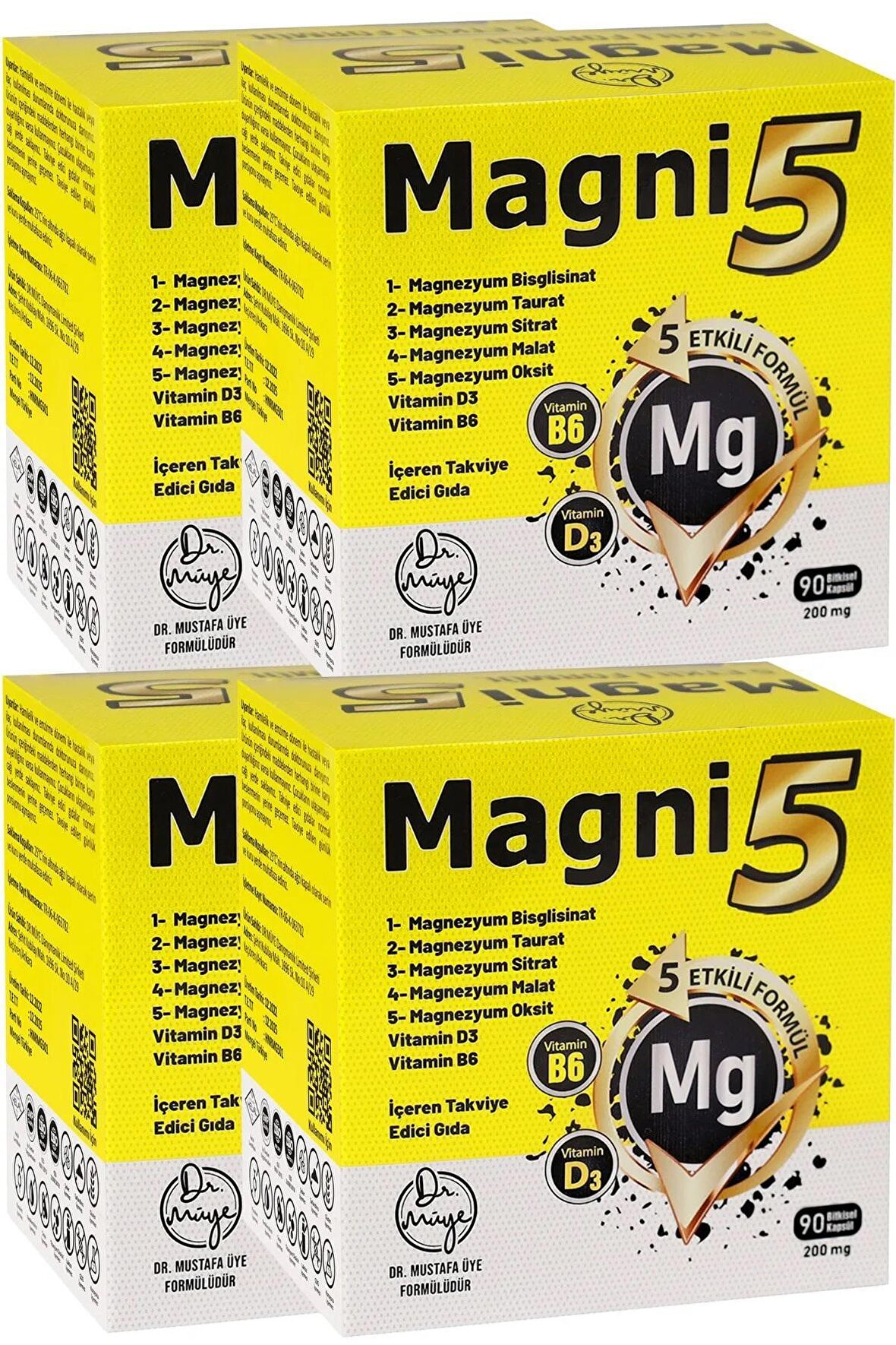 Magni5 Magnezyum 5 Etkili Form 3 Aylık 90 Kapsül B6 D3 Vitamini Bisglisinat Malat Taurat Sitrat Oksit 4'lü