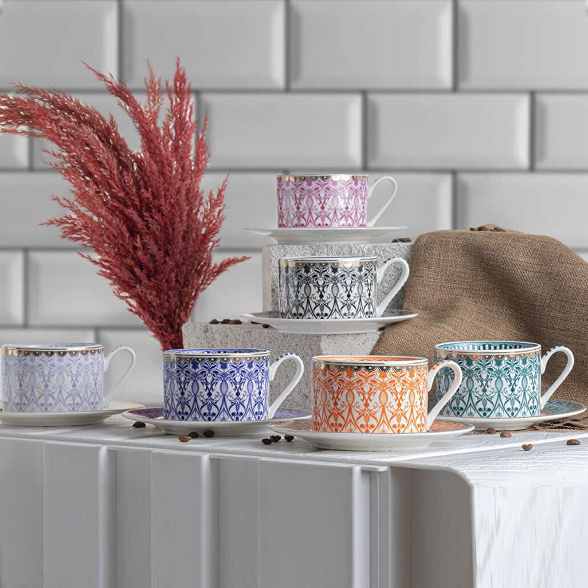 Kosova FNC-13 Papatya Bone China 6lı Nescafe Fincan Takımı Mix