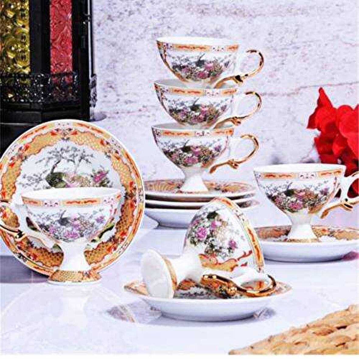 Kitchen World GSA-56 Porselen 6lı Ayaklı Fincan Takımı