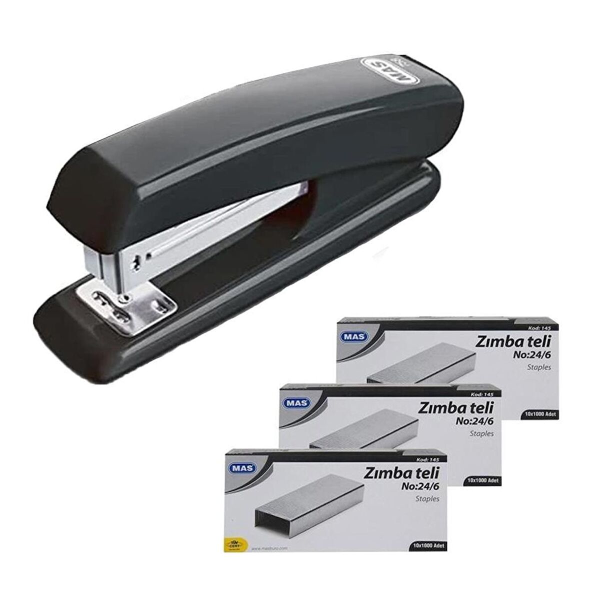 Mas 758 Zımba Makinesi 24/6 Siyah + 3 Adet Zımba Teli