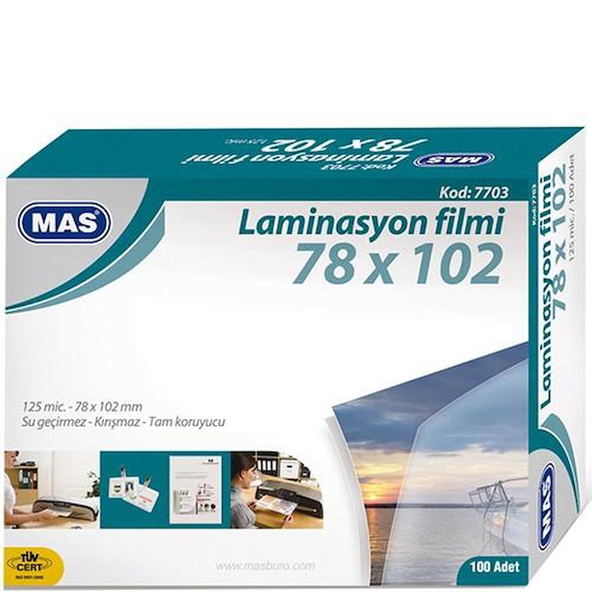 MAS 7703 LAMİNASYON FİLMİ 125 MİKRON 78x102 100 ADET