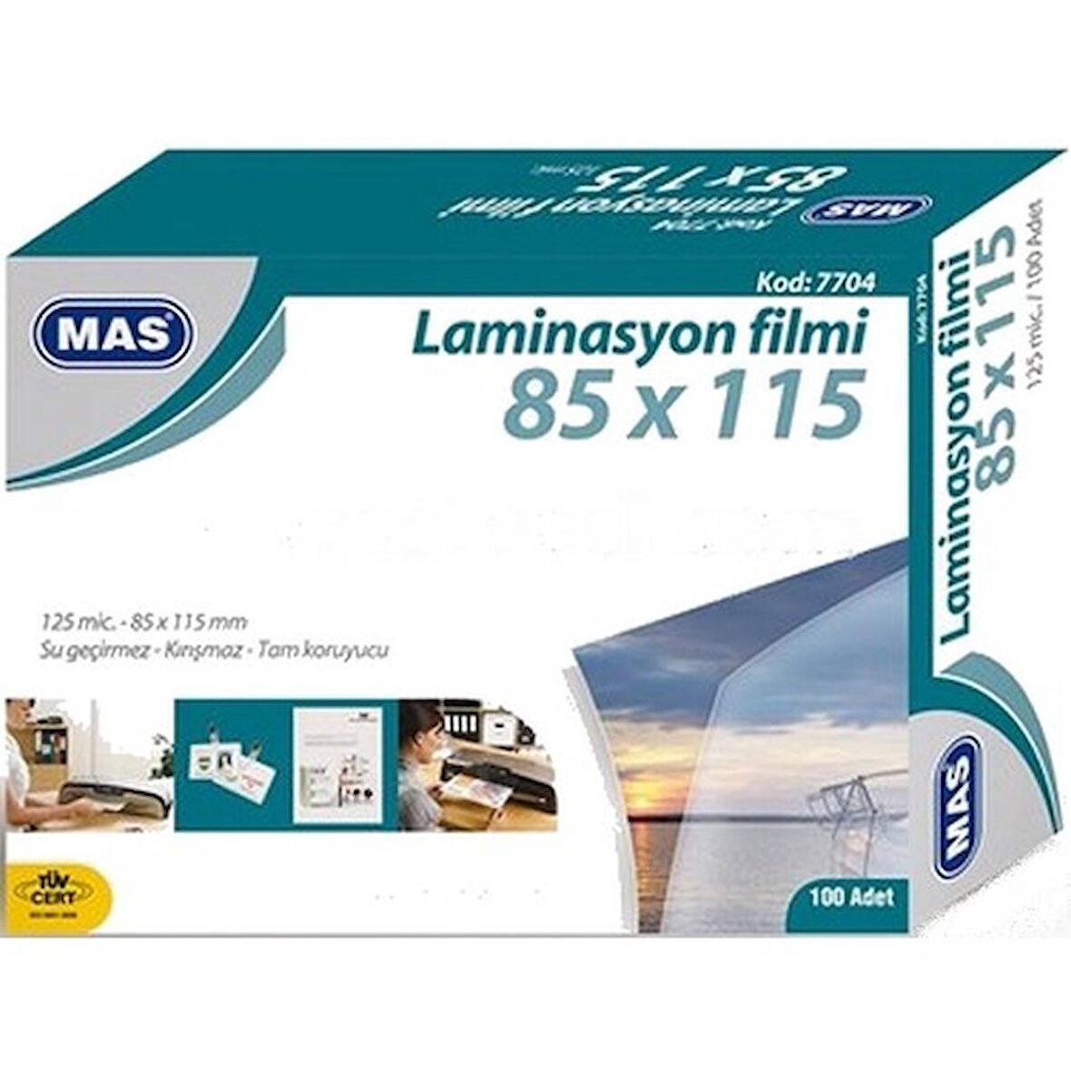 MAS 7704 LAMİNASYON FİLMİ 125mic 85x115 100 LÜ