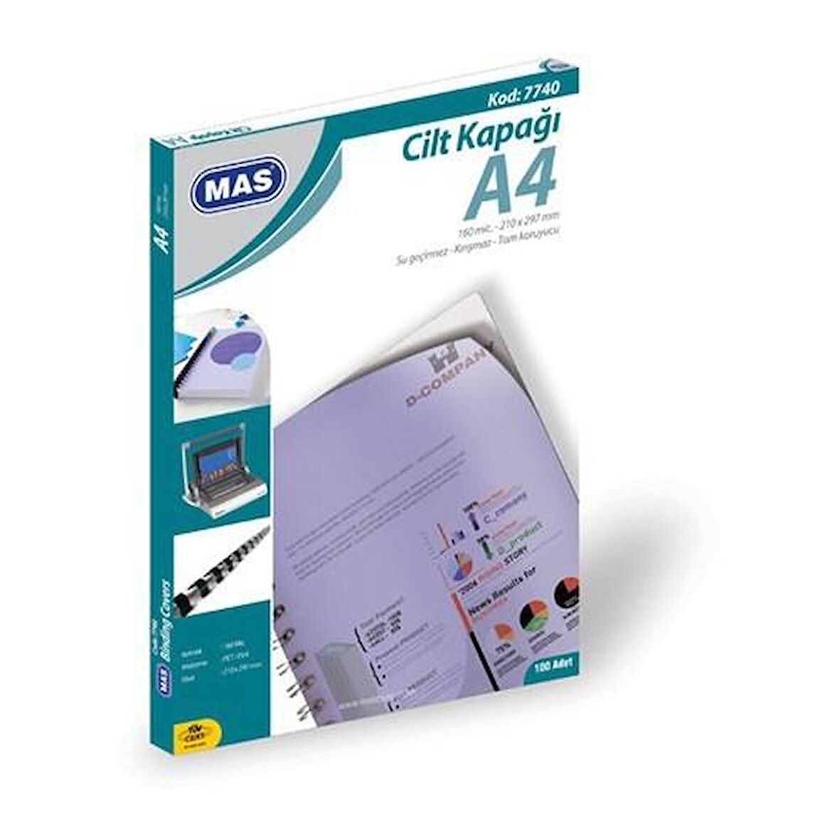 Mas 7740 Cilt Kapağı Pp - A4- 100 Lü Pk. Şeffaf