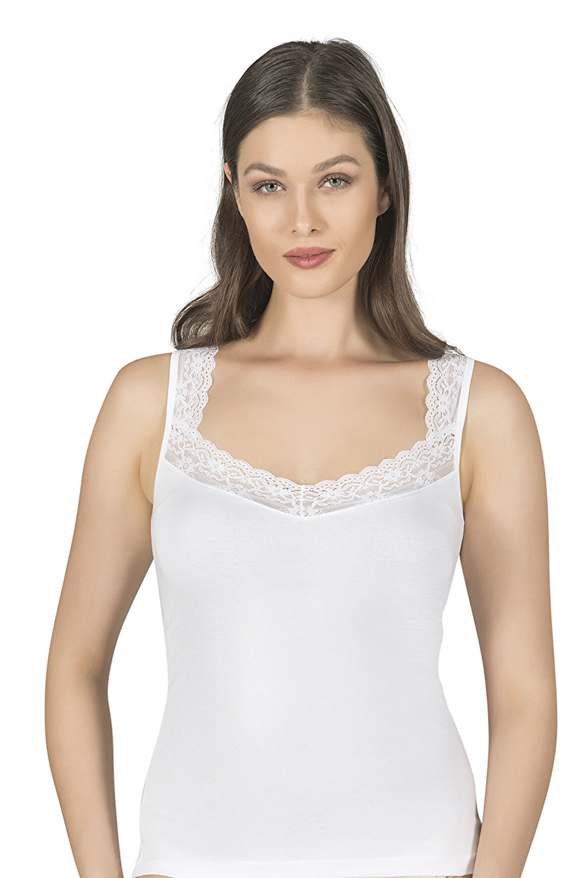 Özkan 0181 Kadın Pamuklu Likralı Süprem Kumaş Yakası Dantelli Esnek Rahat Kalın Askılı Atlet