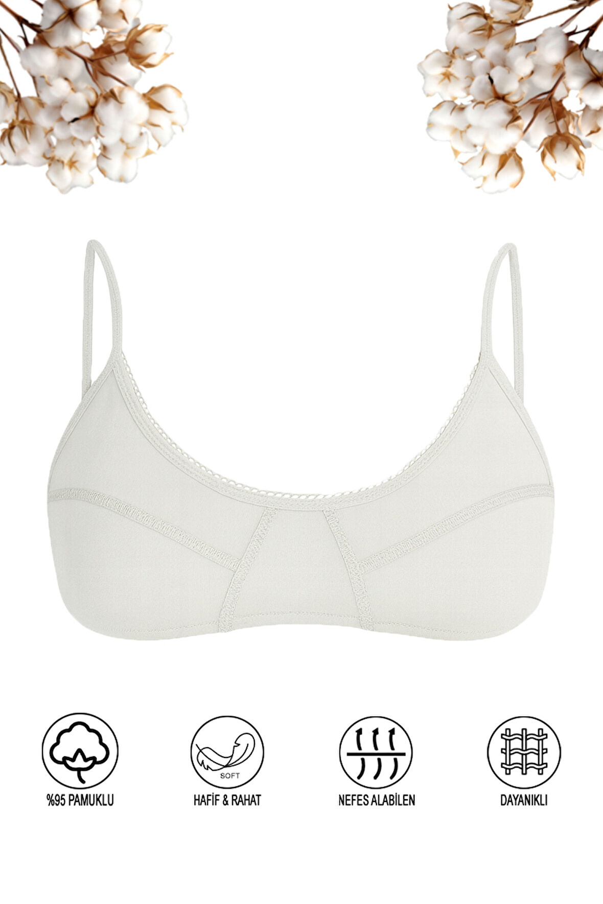 Özkan 40413 Kız Çocuk %95 Pamuklu Kapsız Balensiz Pedsiz Alıştırma Sütyeni İnce Askılı Esnek Rahat Yarım Atlet Büstiyer