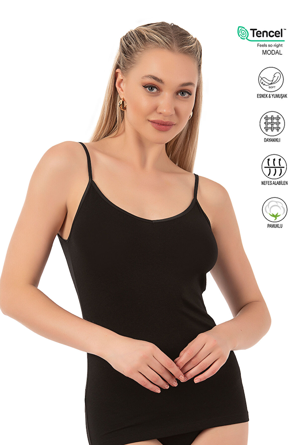 Özkan 20586 Kadın Pamuklu Modal Esnek Rahat Saten Biyeli İnce Askılı Atlet