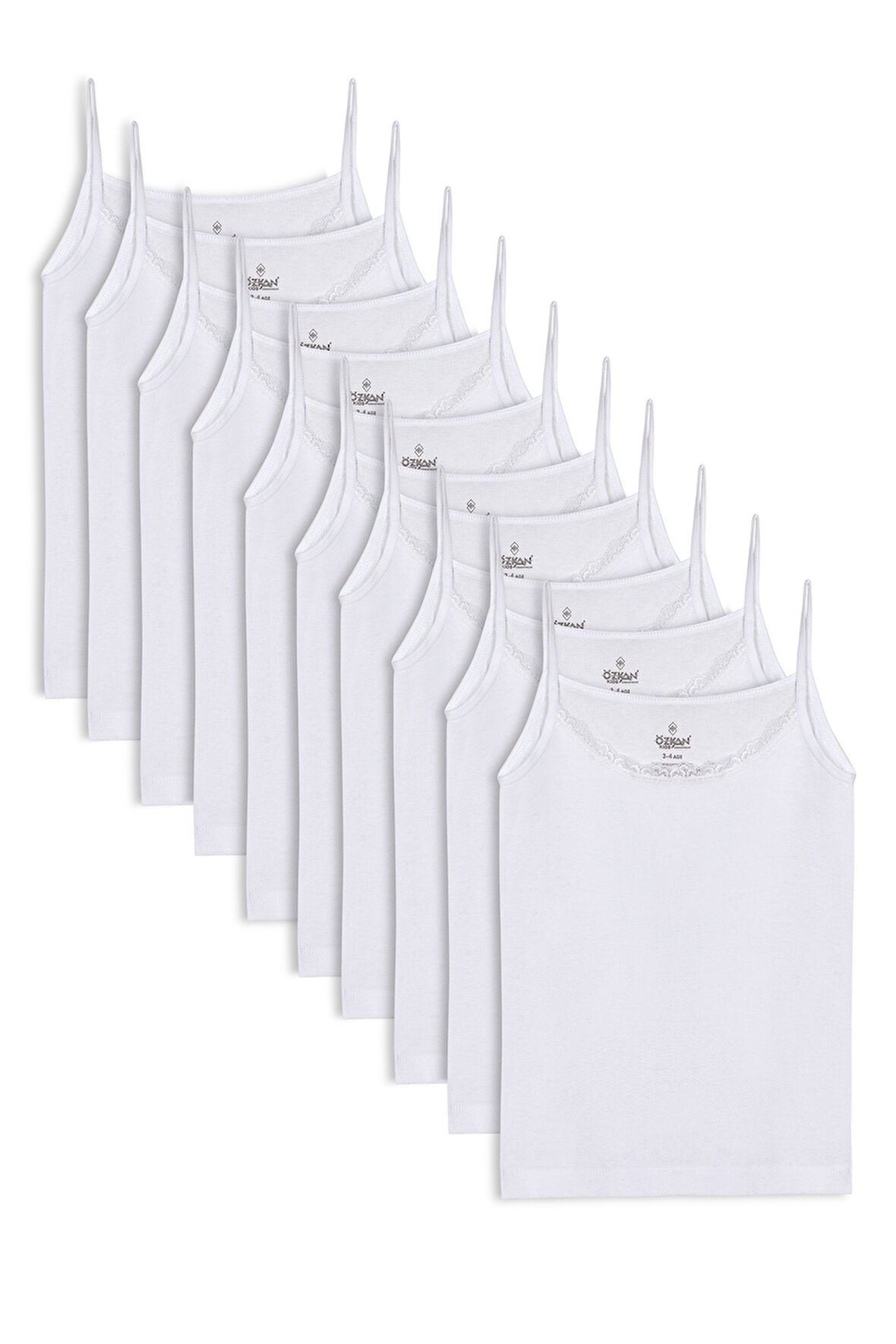 Özkan Underwear Özkan 0806 10'lu Paket Kız Çocuk %100 Pamuklu Ribana Esnek Rahat Yakası Dantelli İp Askılı Atlet