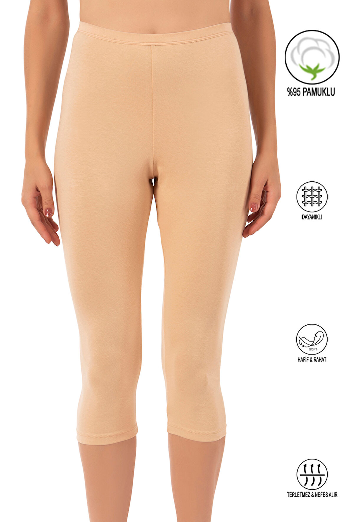 Özkan 0458 Kadın %95 Pamuklu Likralı Süprem Kumaş Esnek Rahat Yumuşak Diz Altı Kapri Tayt