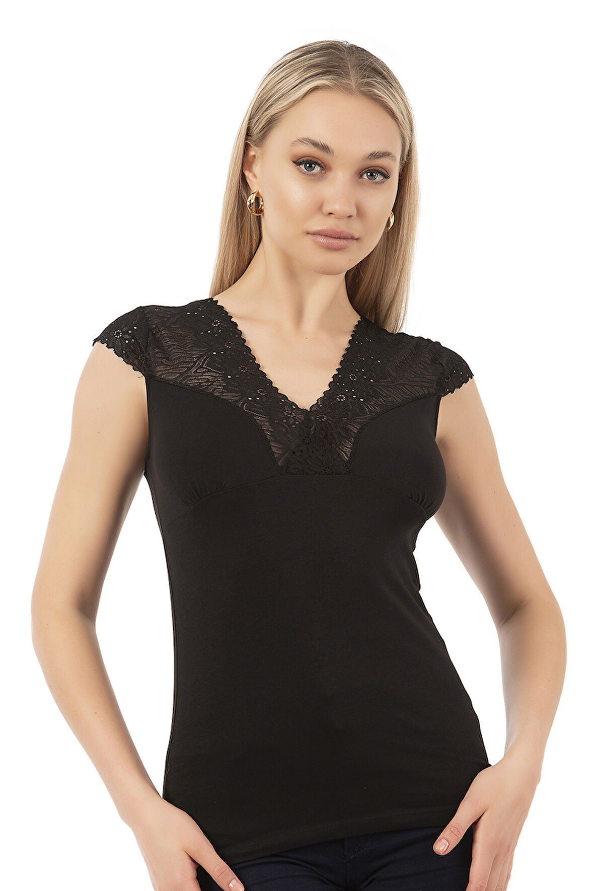 Özkan 24205 Kadın Pamuklu Kısa Kollu Dantelli Örme Atlet