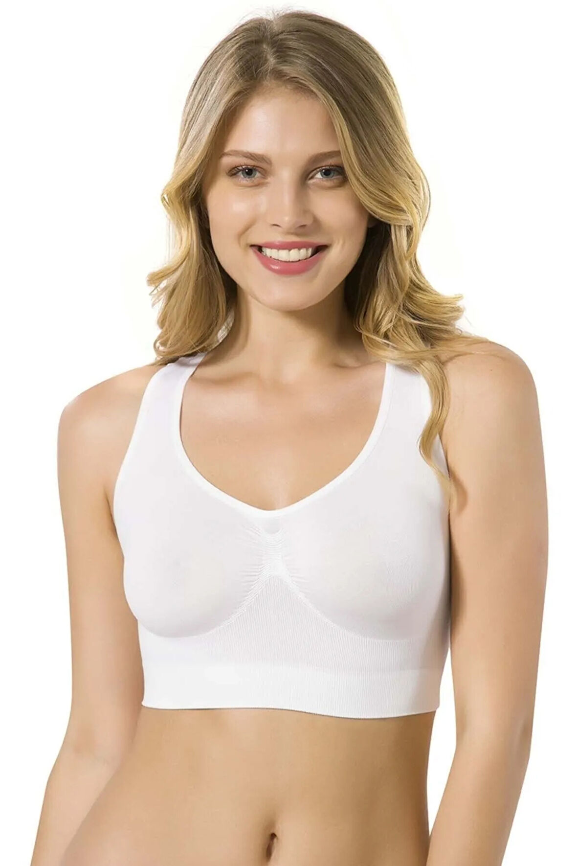 Kadın Beyaz Dikişsiz Sporcu Büstiyer
