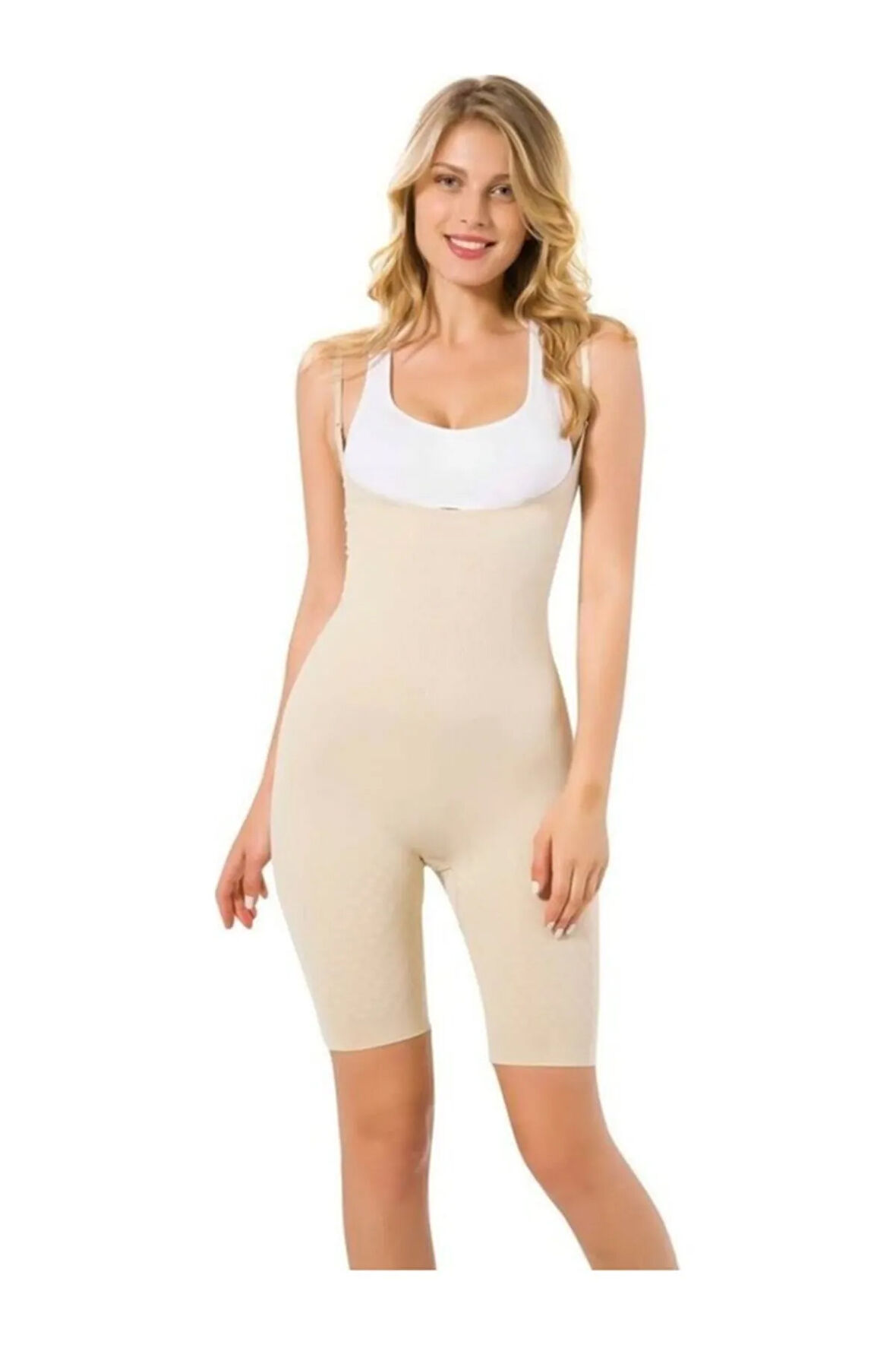 Kadın Bej Dikişsiz Göğsü Açık Boxer Tam Boy Korse