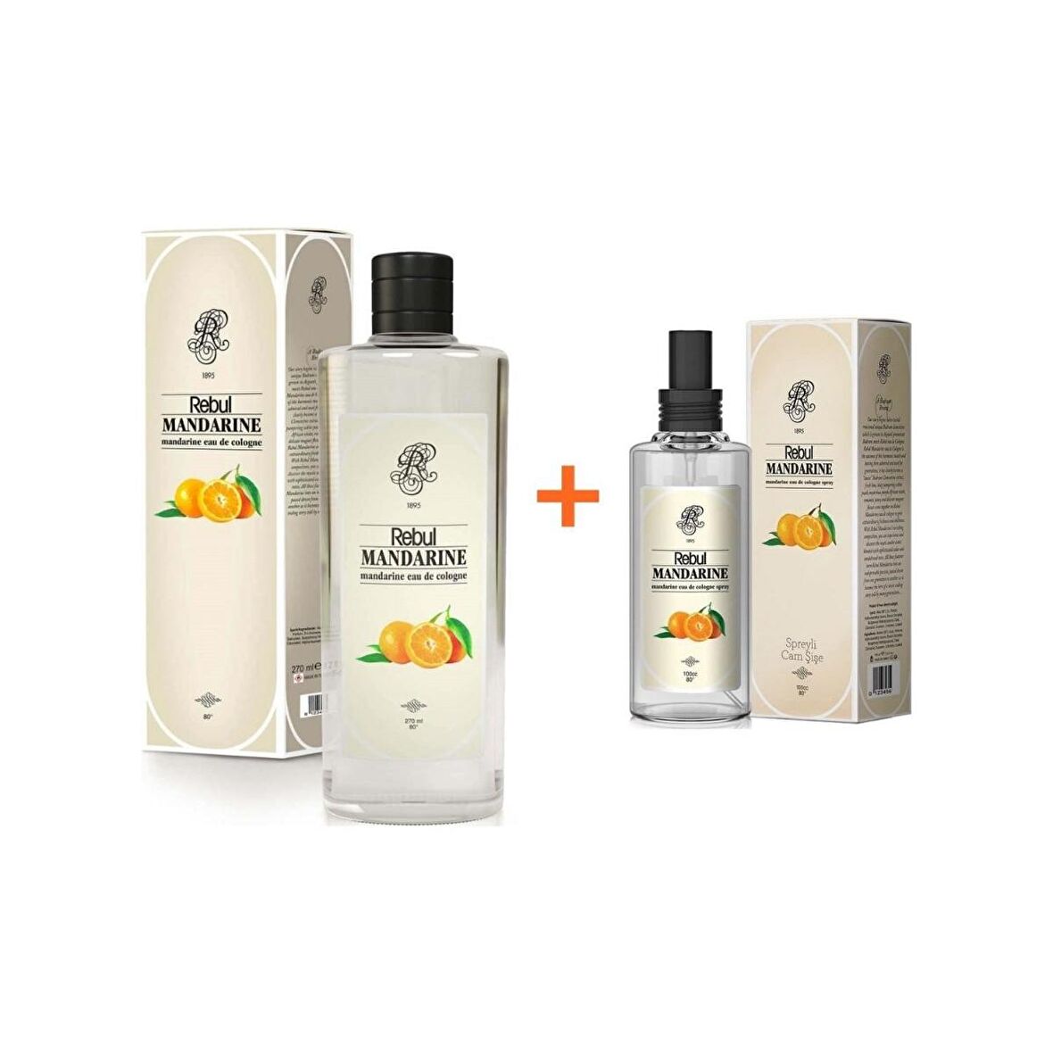Rebul Mandalina 80 Derece Cam Şişe 100 - 270 ml 2 Adet Kolonya