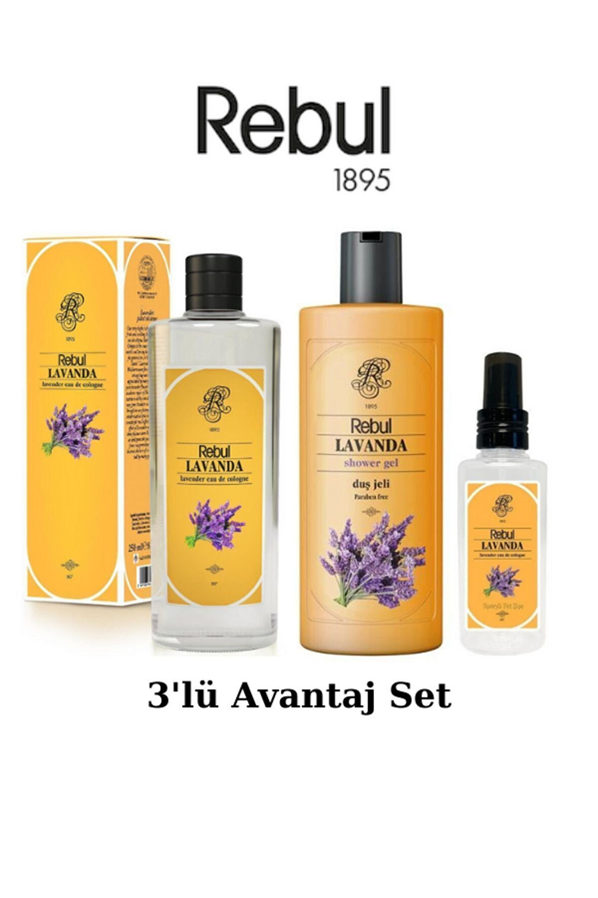 Rebul Lavanda Edc 250ml Kolonya + 500ml Duş Jeli + 125ml Edc Lavanta Kokulu Kolonya 3'lü Avantaj Set