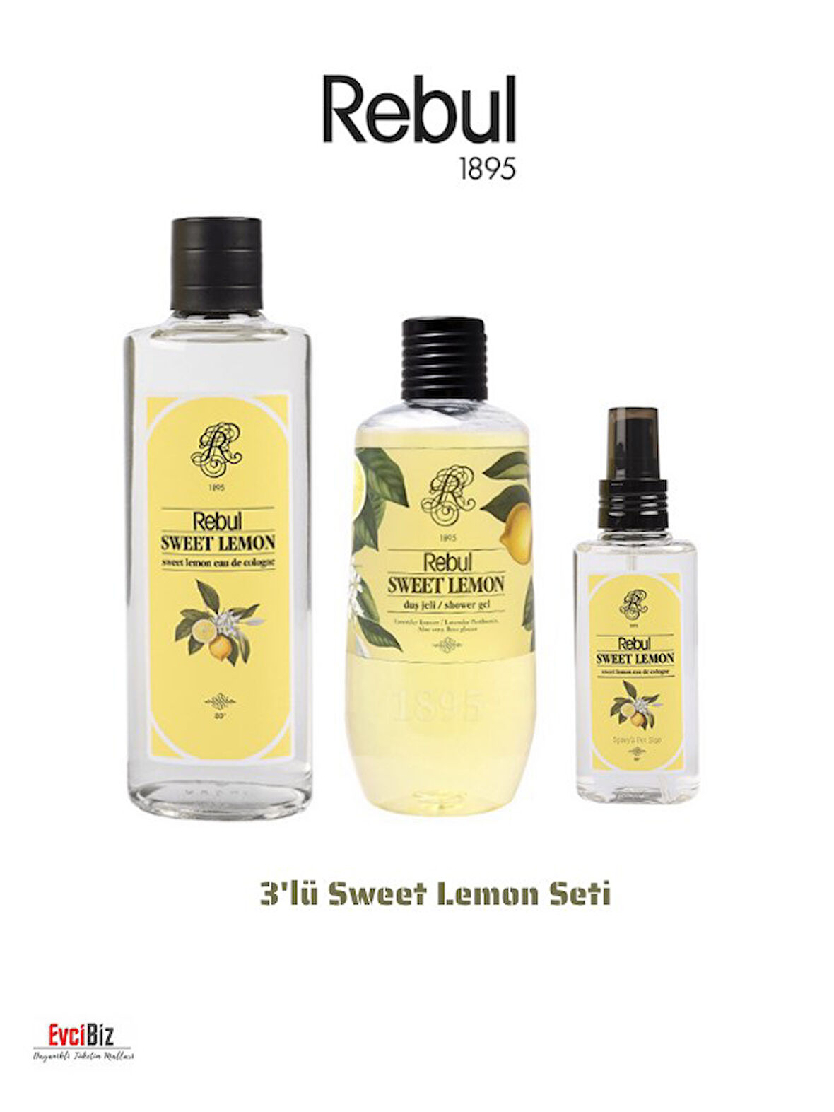 Rebul Sweet Lemon (Tatlı Limon) Edc 250ml Kolonya 500ml Duş Jeli 125ml Edc Kolonya 3'lü Avantaj Set