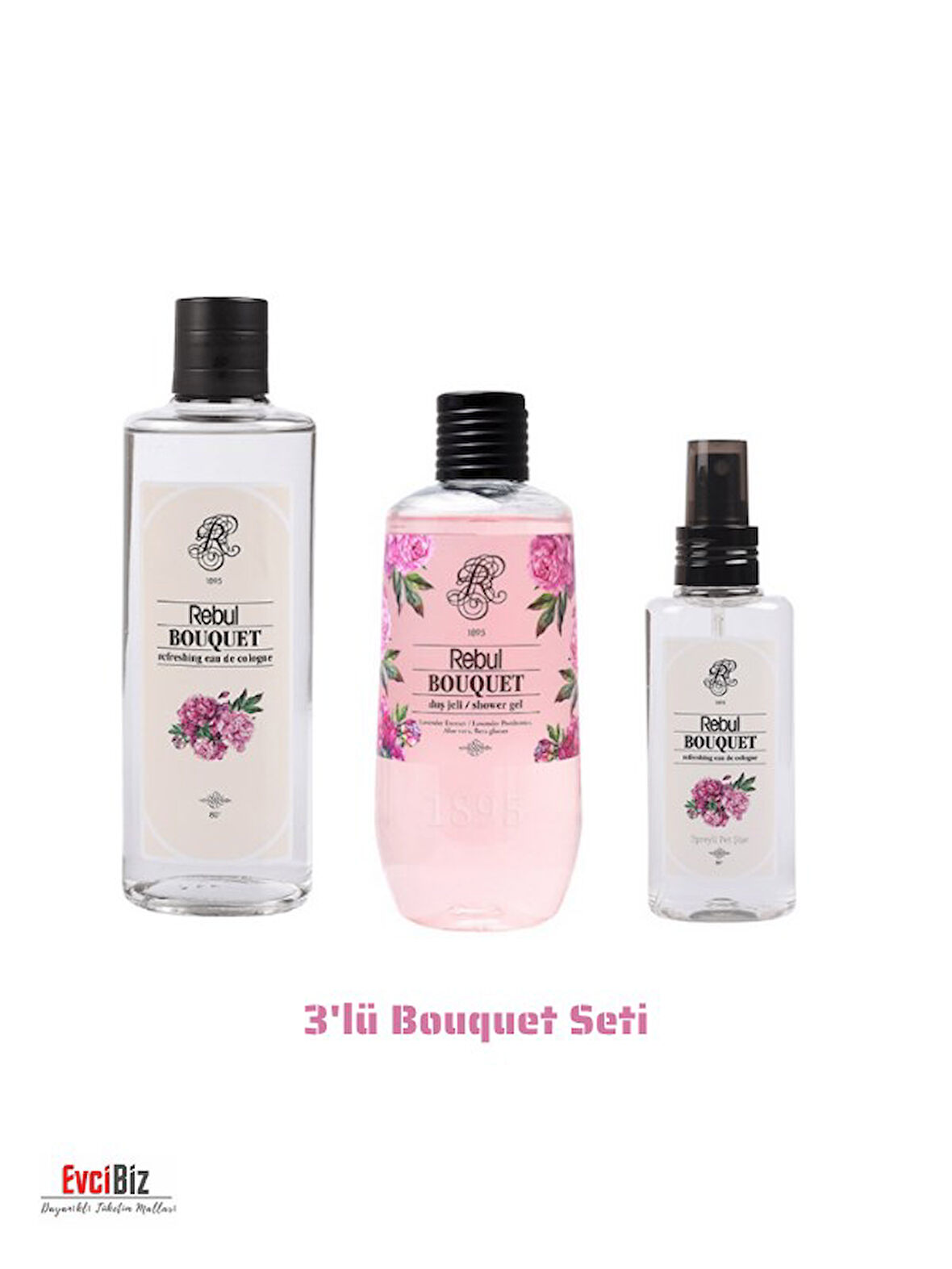 Rebul Bouquet (Buket Çiçeği Kokulu) Edc 250ml Kolonya 500ml Duş Jeli 125ml Edc Kolonya 3'lü Avantaj